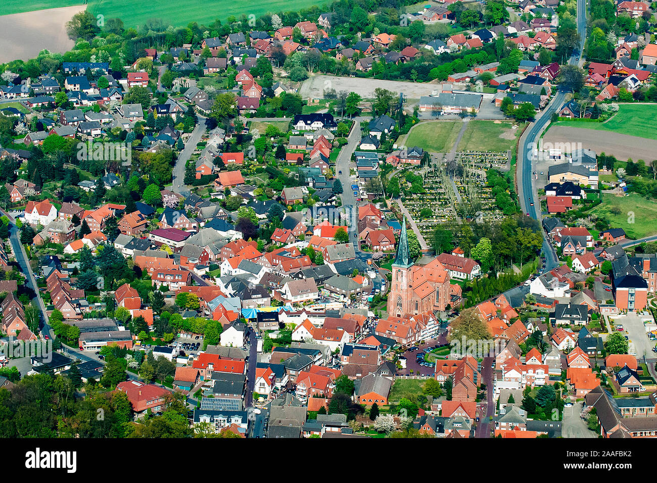 Luftbild der Gemeinde Steinfeld im Muensterland Stock Photo
