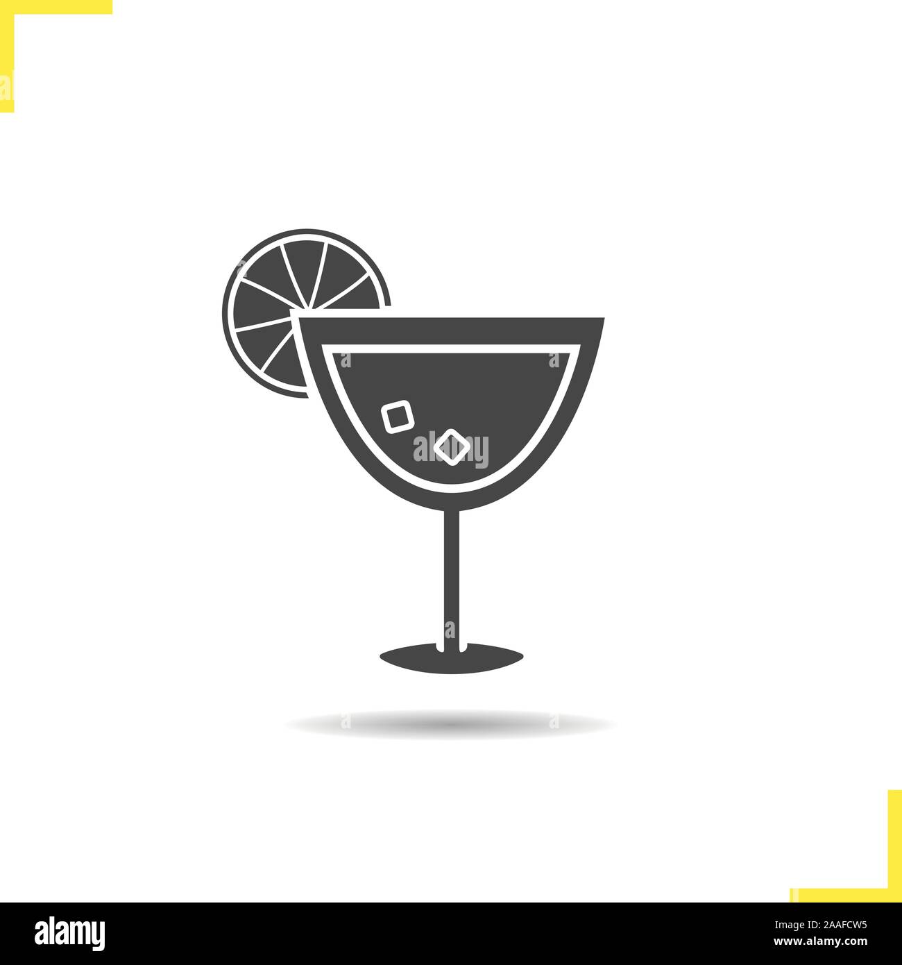 Cocktail icon. Drop shadow alcohol cocktail drink silhouette symbol
