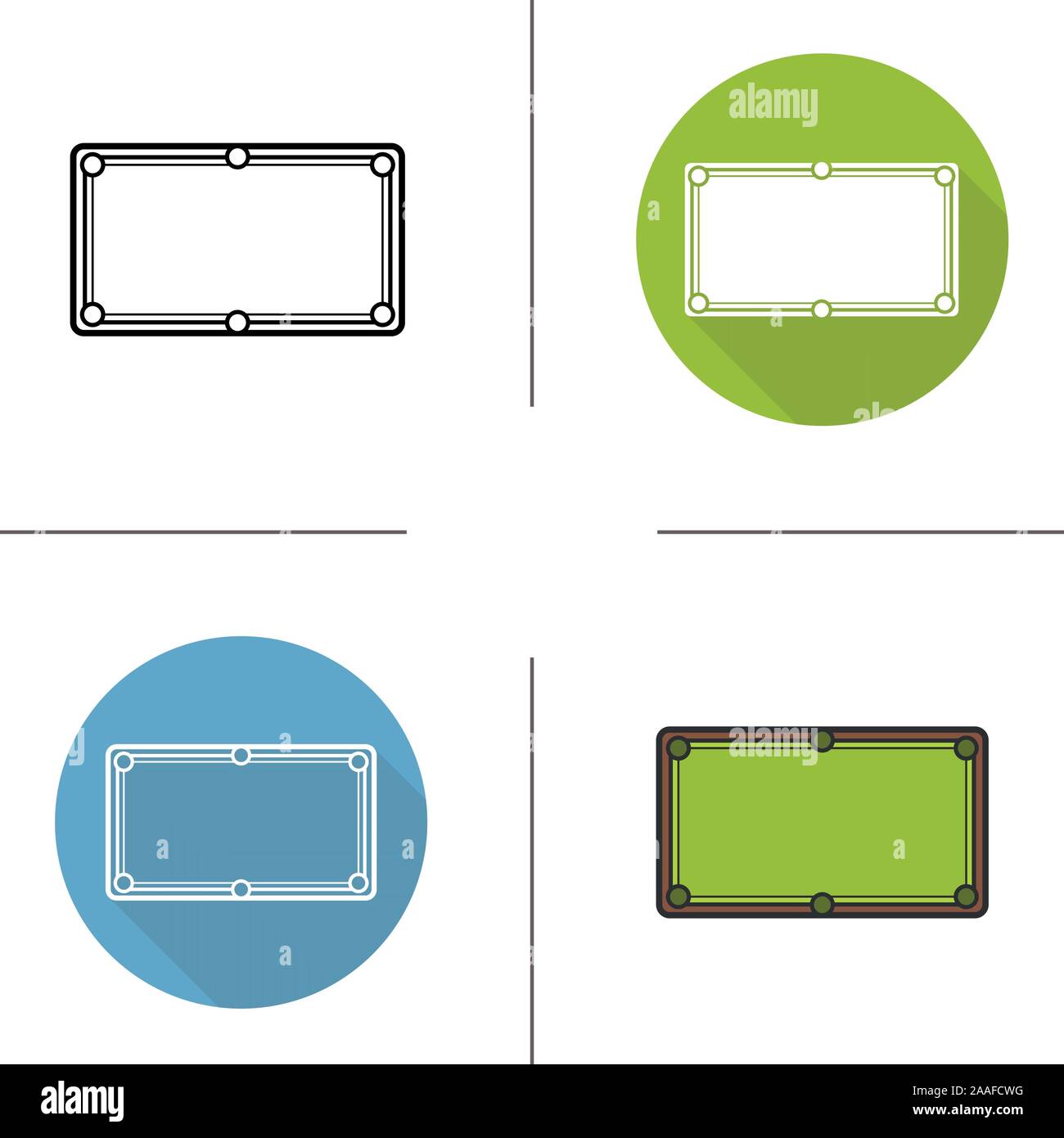 Billiard table flat design, linear and color icons set. Cue sports ...