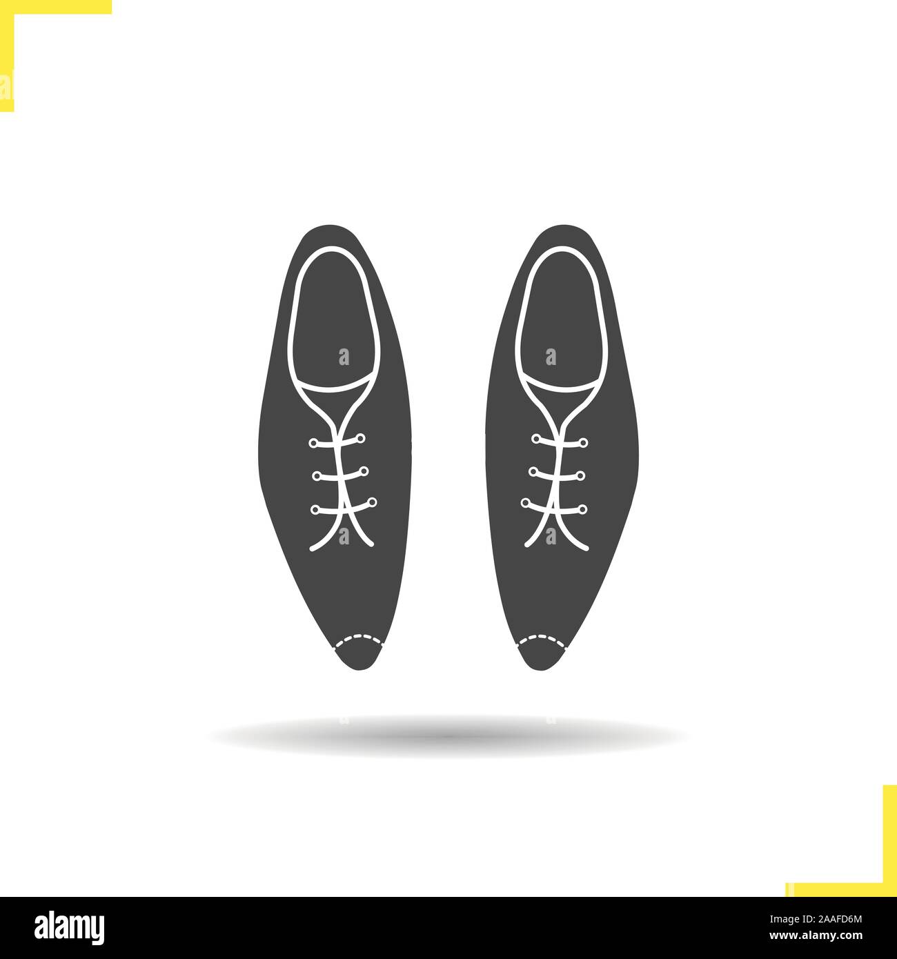 Men's shoes icon. Drop shadow leather shoes silhouette symbol.  Male classical footwear with shoelaces. Men's shoes logo concept. Vector varnished lea Stock Vector