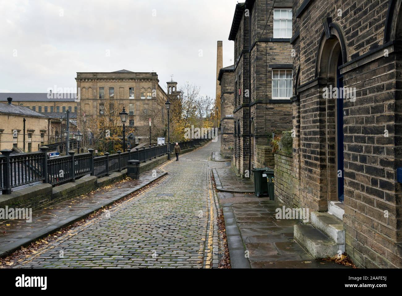 Saltaire model village with Salt's Mill in centre, near Bradford, West Yorkshire, UK Stock Photo