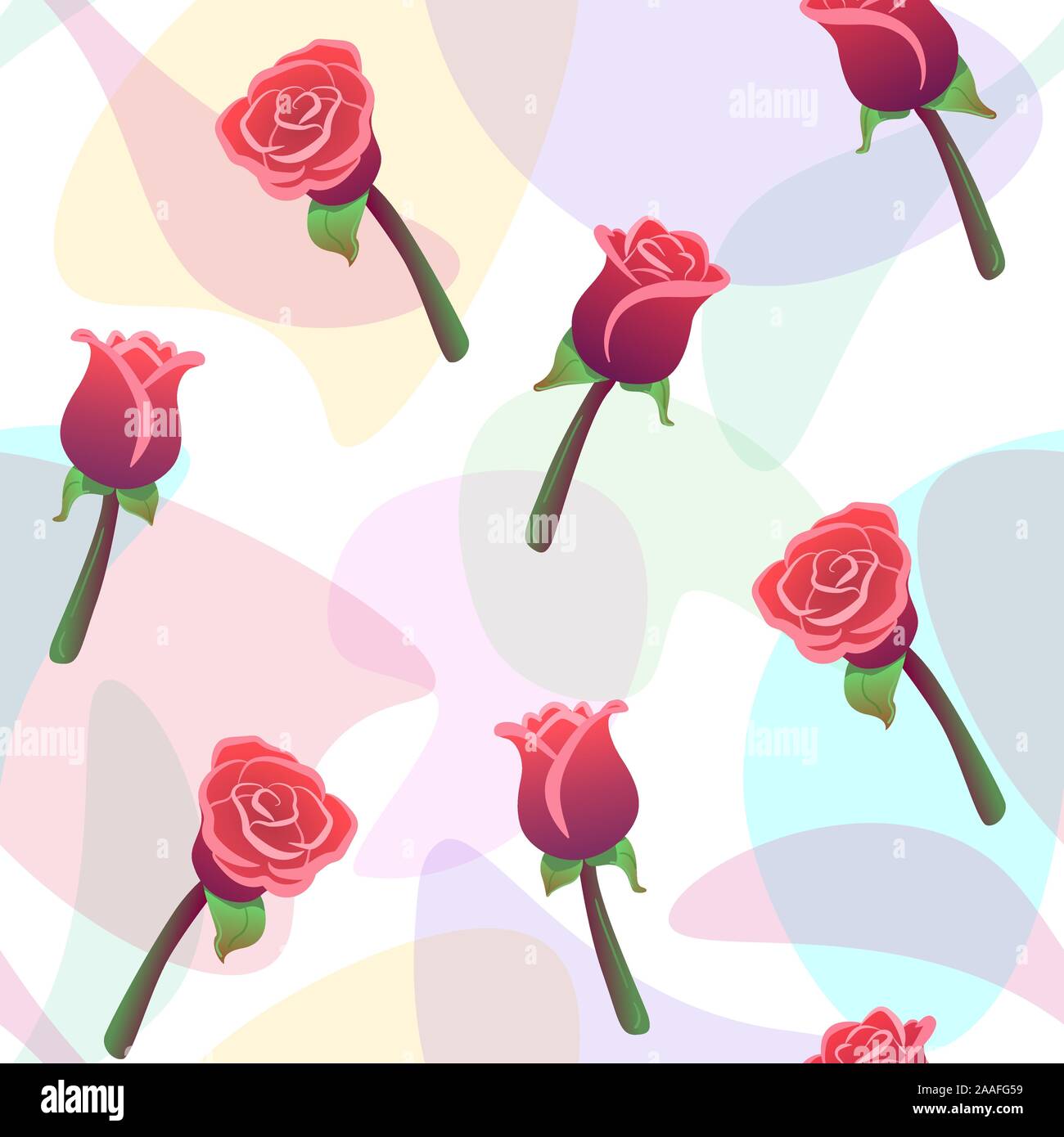 Red roses seamless pattern with color drops white background. Love, romantic, floral ornament. Wedding nature vector repeating print. Flower wallpaper, fashion textile texture. Watercolor light effect Stock Vector