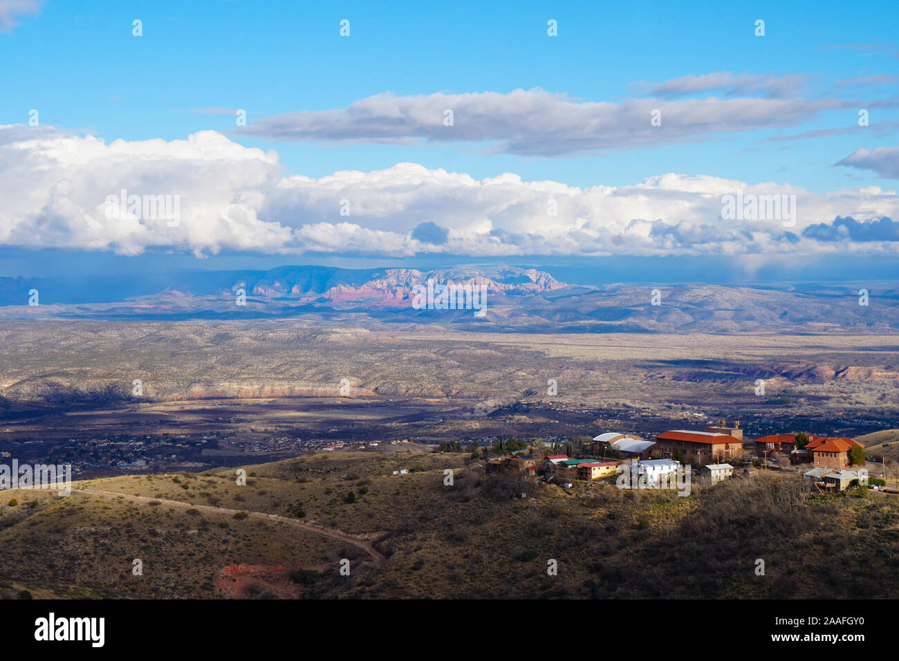 Looking down on the red rocks of Sedona and the beautiful Verde Valley from Jerome. Stock Photo