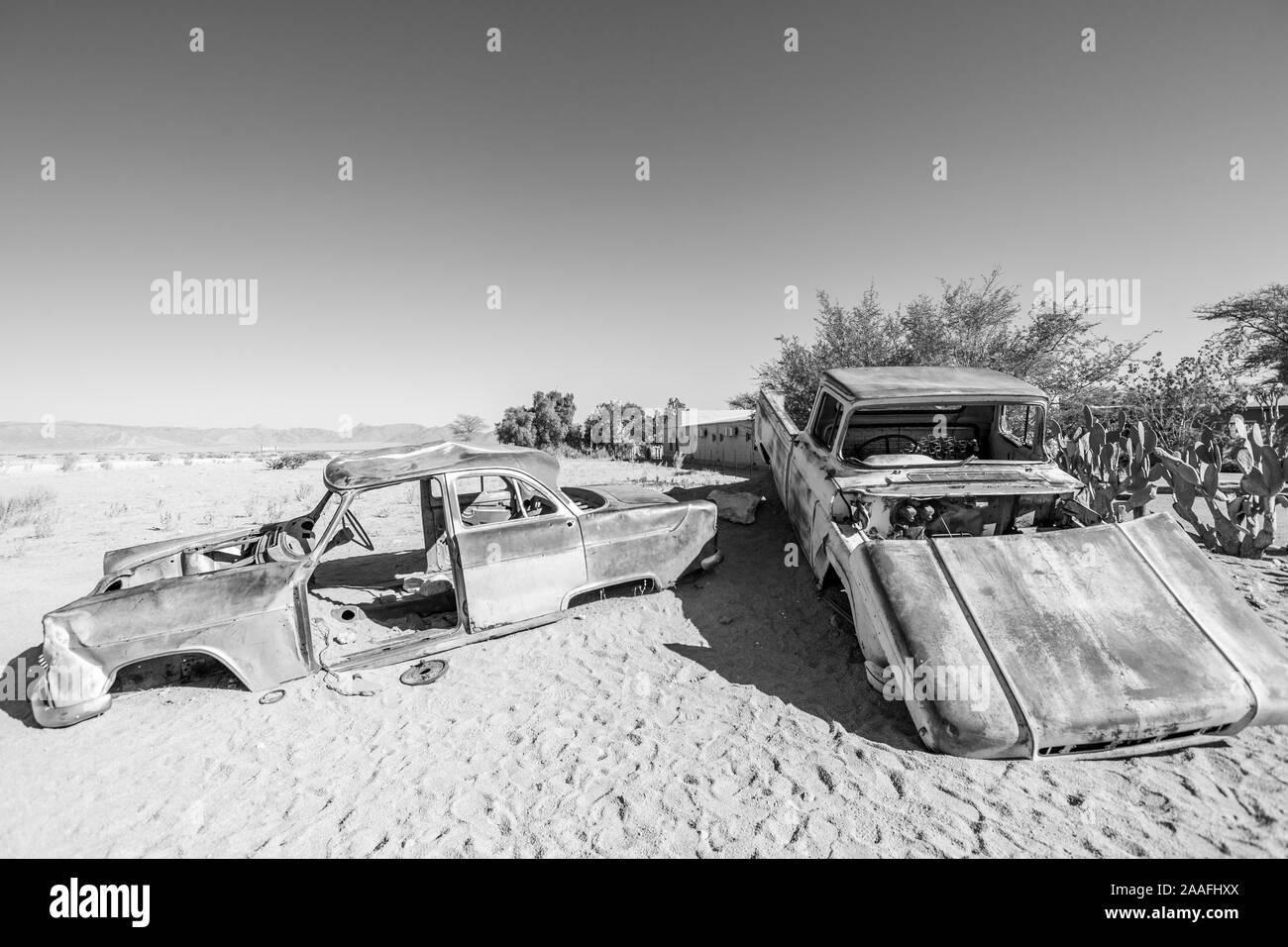 Vintage Car Wrecks at Solitaire Town, Sossusvlei in the Namib Desert, Namibia, Africa Stock Photo