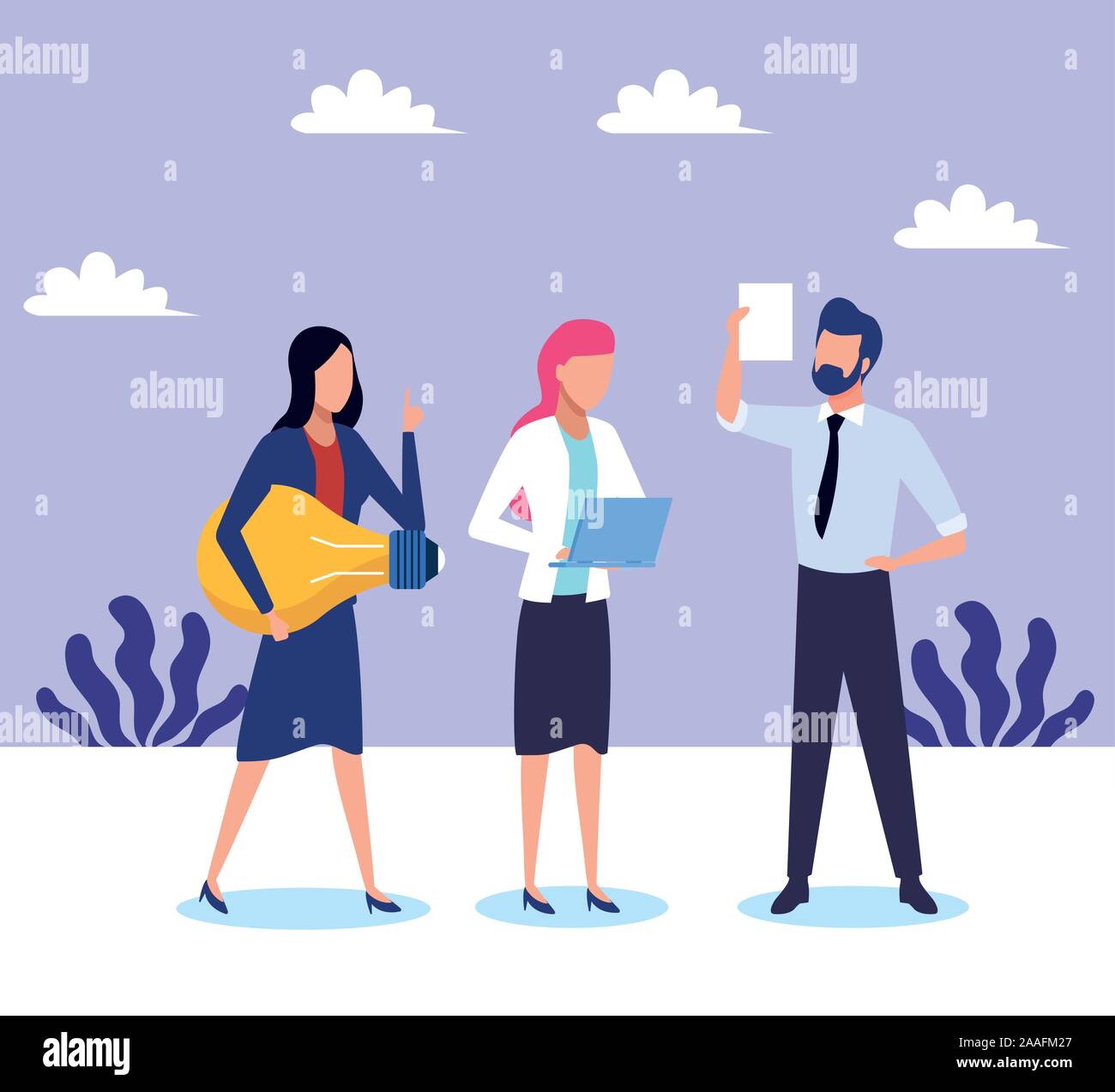 avatar businesswomen and businessman landscape background Stock Vector ...