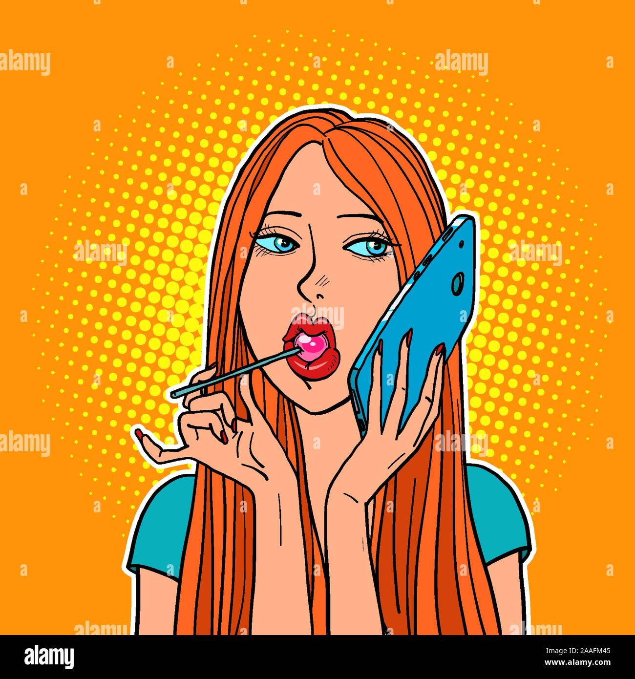 girl with smartphone call Stock Vector
