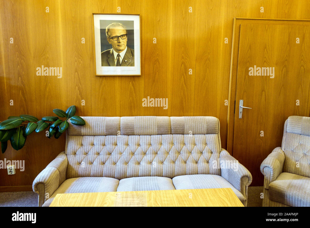 Stasi Museum Memorial, a former Stasi remand prison in Dresden, An interior view of a Stasi office room Honecker Saxony East Germany Communism Stock Photo