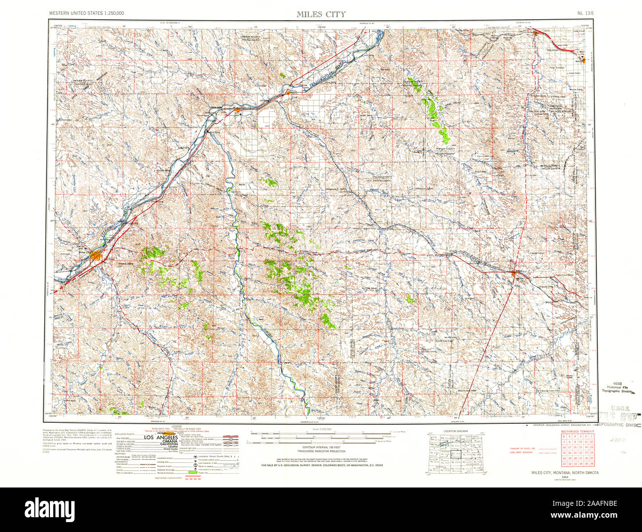 USGS TOPO Map Montana MT Miles City 268792 1953 250000 Restoration ...