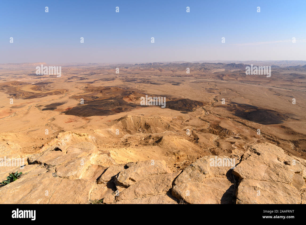 Mitzpe Ramon canyon in Israel landscape - aerial view Stock Photo