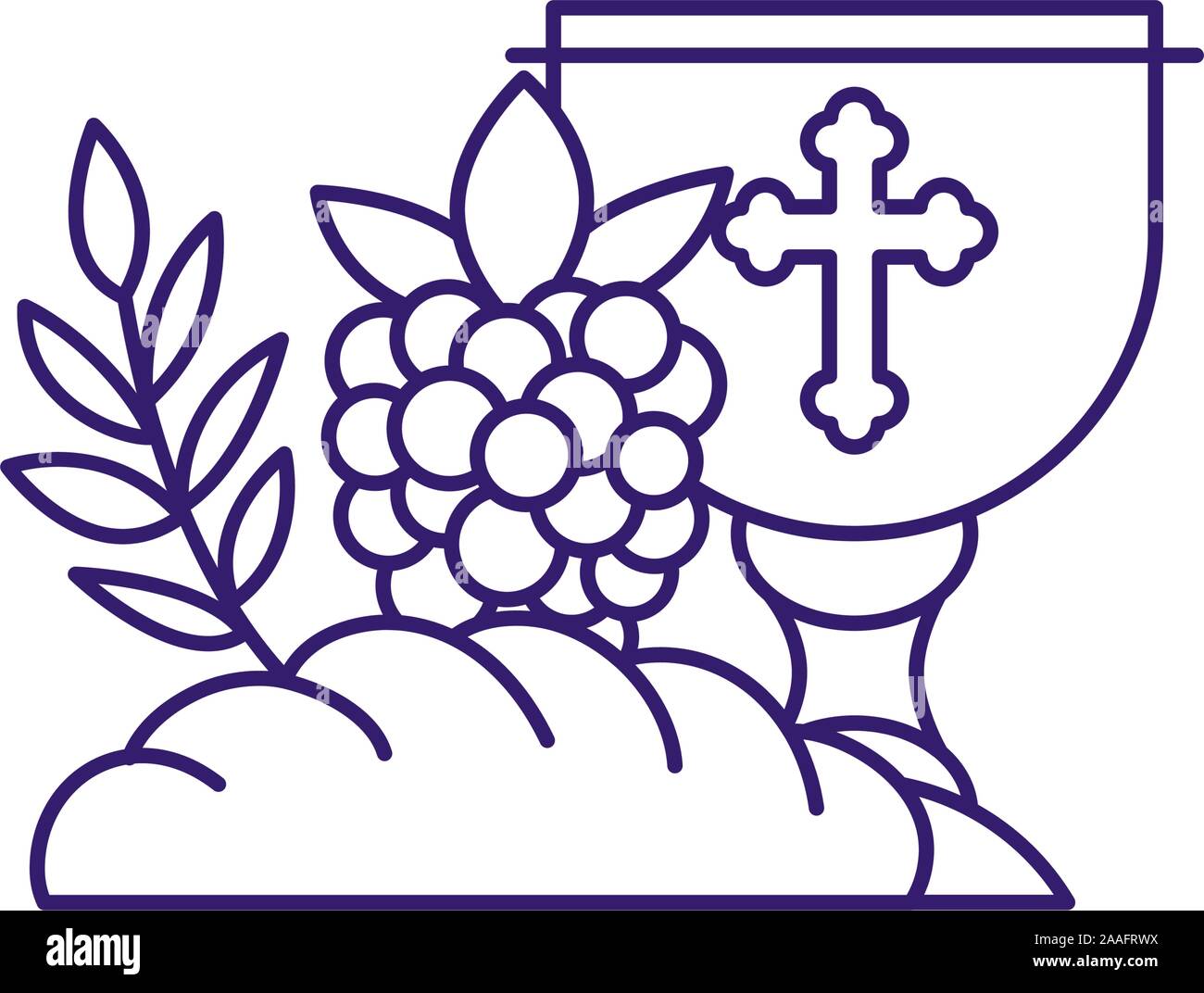 Cup bread and grapes line vector design Stock Vector