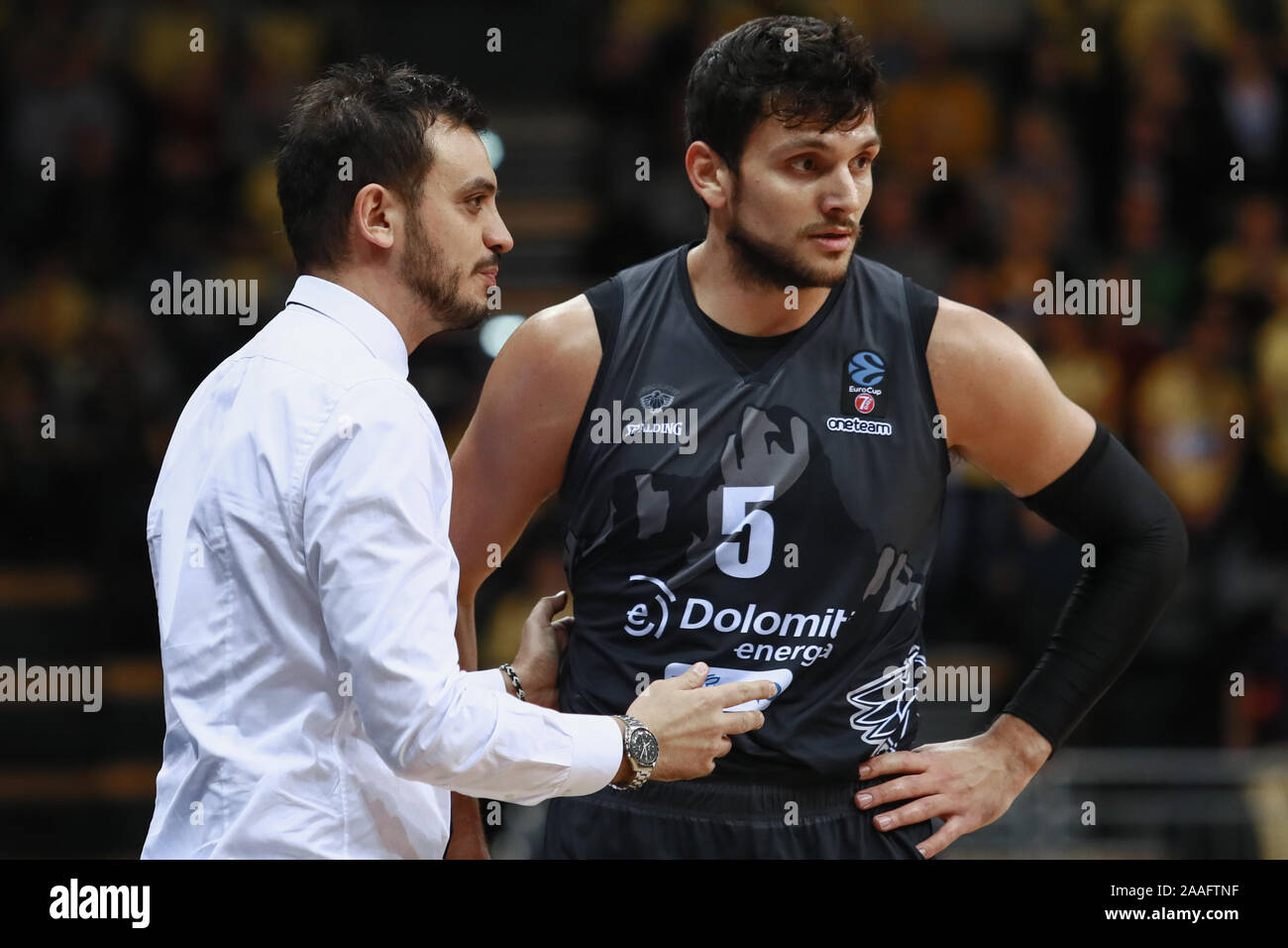 Oldenburg, Germany, November 20, 2019: Nicola Brienza and Alessandro Gentile during a Eurocup match at the Kleine EWE Arena. Stock Photo