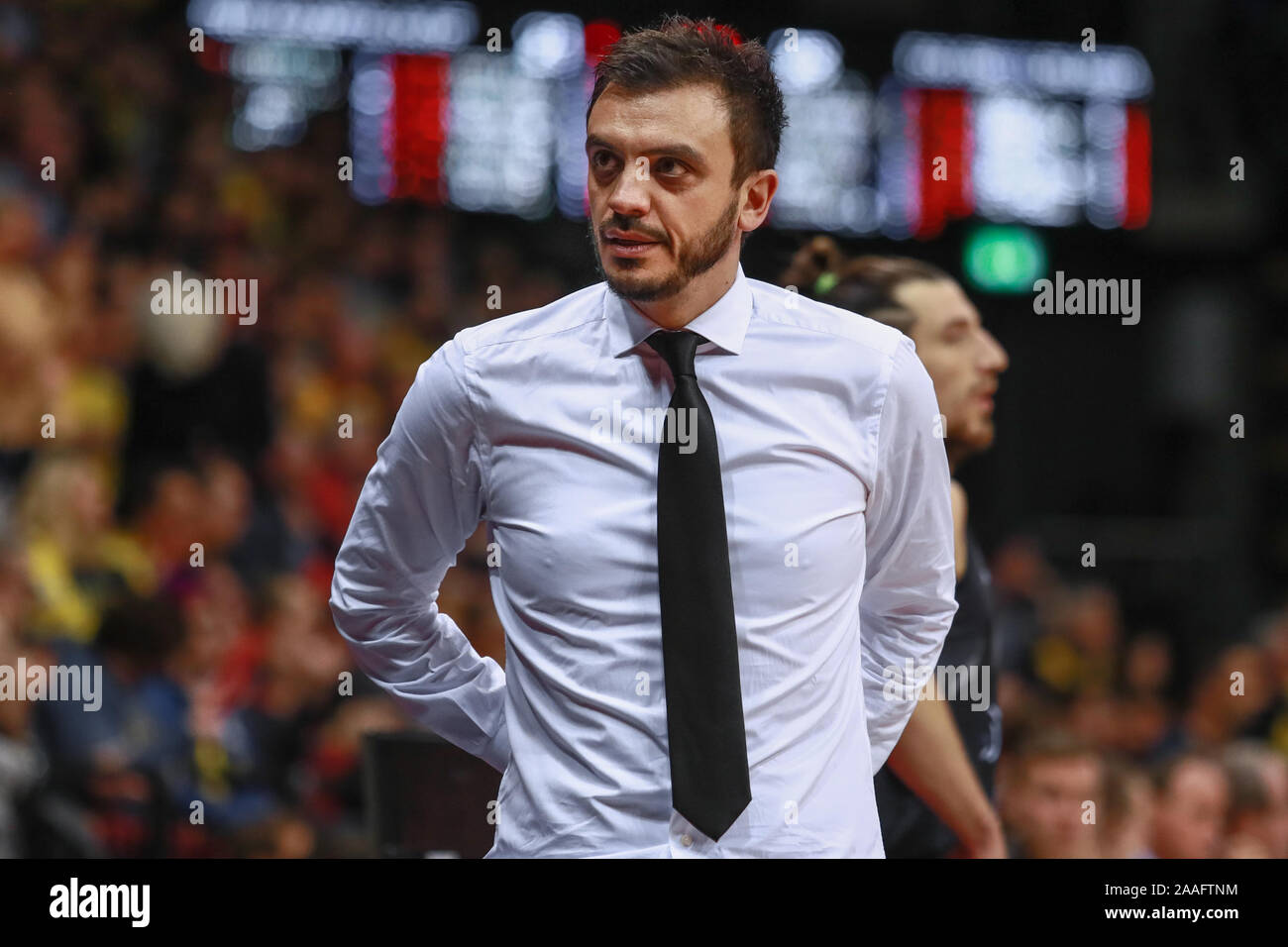 Oldenburg, Germany, November 20, 2019: Nicola Brienza, head coach of Aquila Basket Trento, during a Eurocup match at the Kleine EWE Arena. Stock Photo