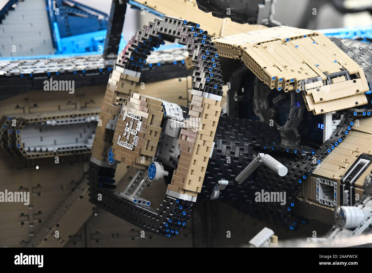 Los Angeles, California, USA. 20th Nov, 2019. LEGO's shows their Bugatti  lego car on display during media day at the LA Auto Show. Over one million  lego' were used and took 10