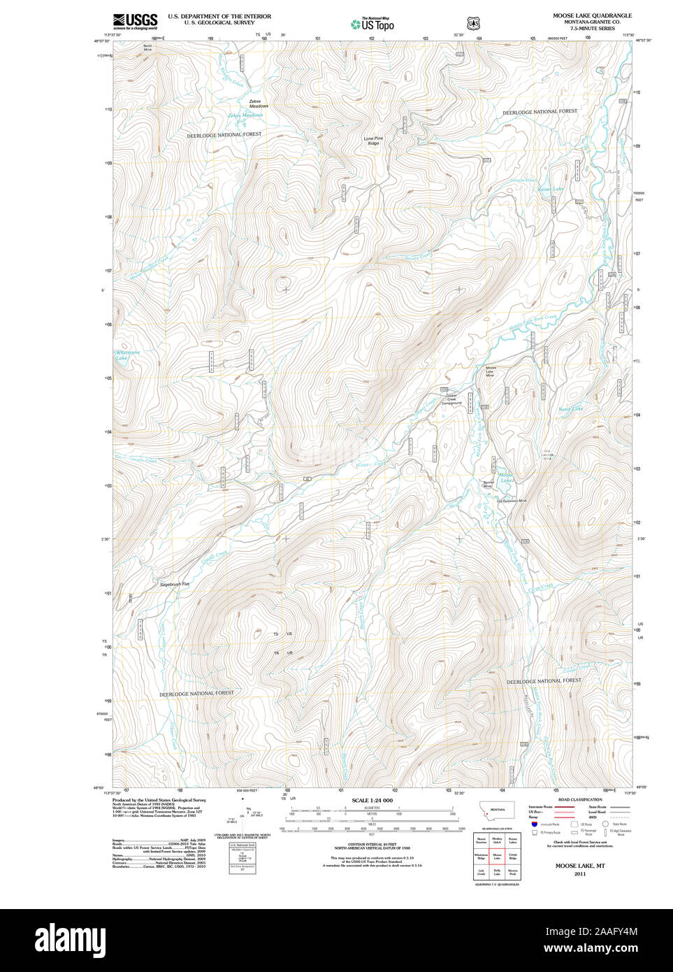 USGS TOPO Map Montana MT Moose Lake 20110525 TM Restoration Stock Photo ...