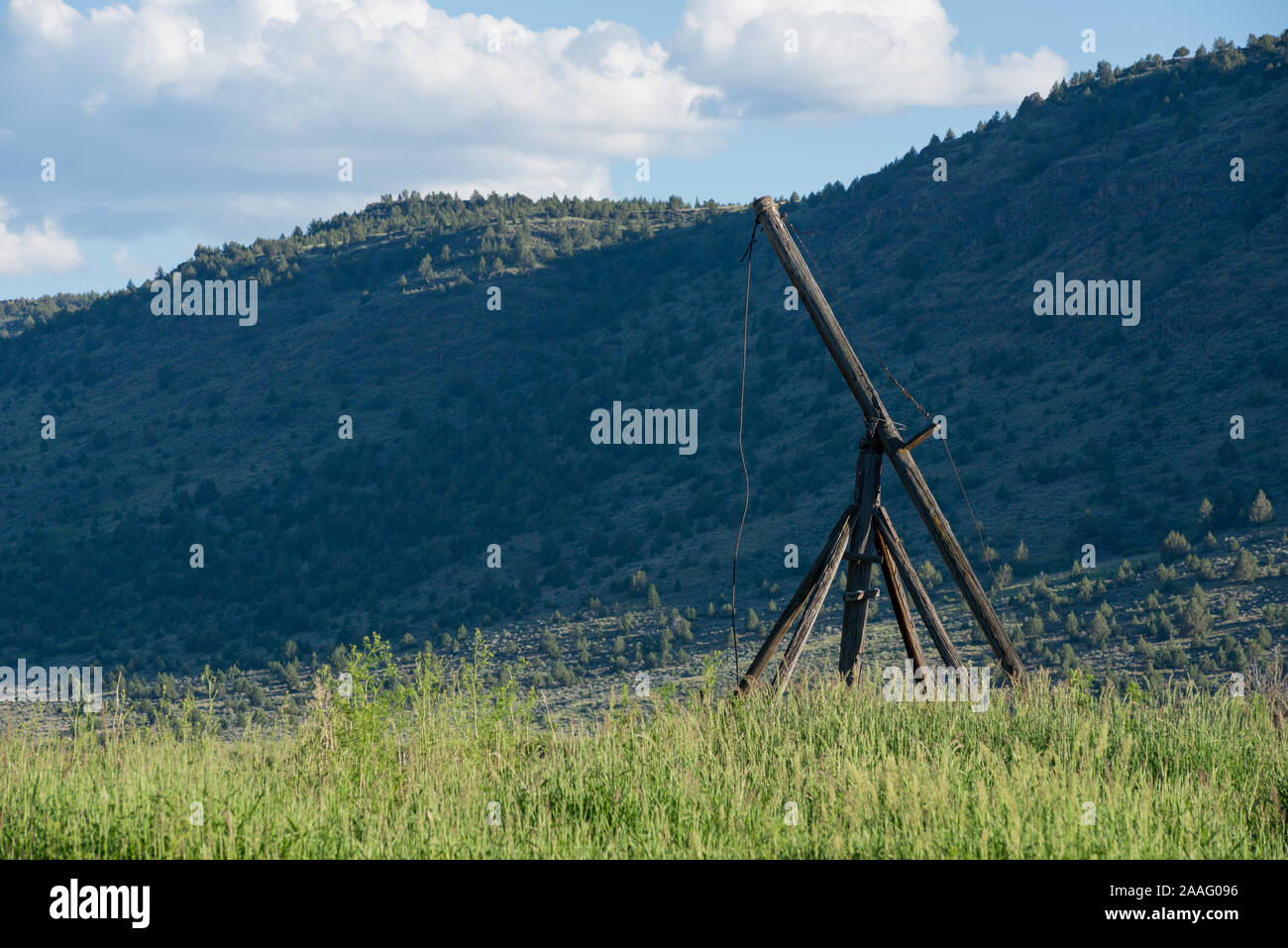 Hay derrick on the historic P Ranch, Malheur National Wildlife, Oregon. Stock Photo