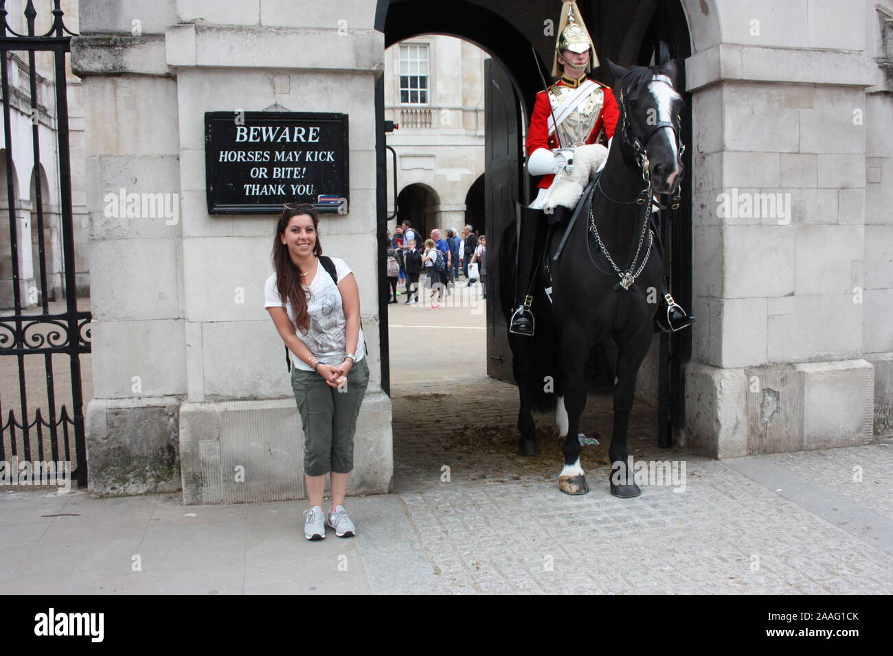 boy on horse in london for change of the royal guard of the queen in london Stock Photo