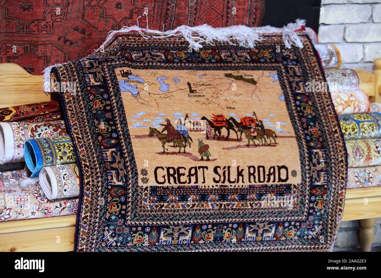 Souvenir Great Silk Road Bukhara Rugs Stock Photo