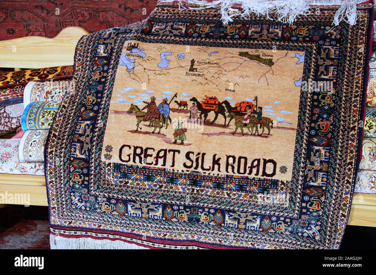 Souvenir Great Silk Road Bukhara Rugs Stock Photo