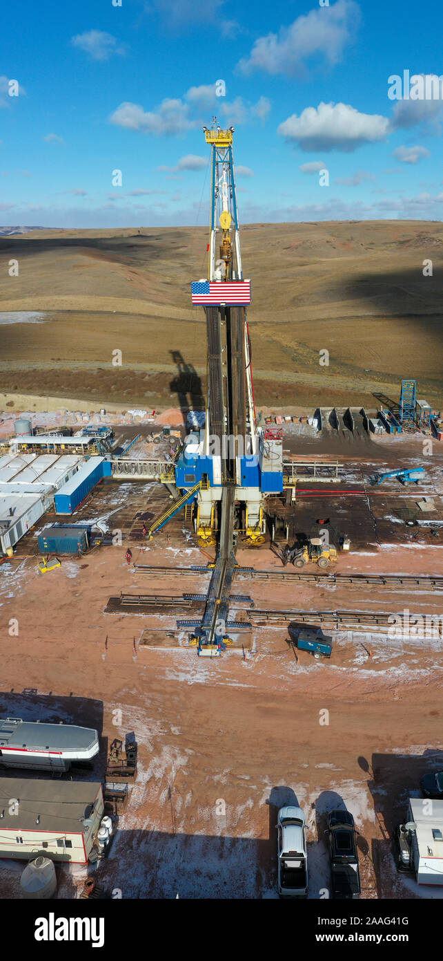 Watford City, North Dakota - Oil production in the Bakken shale formation. Stock Photo