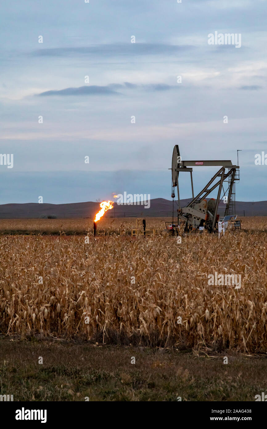 Killdear, North Dakota - Oil production in the Bakken shale formation. Stock Photo