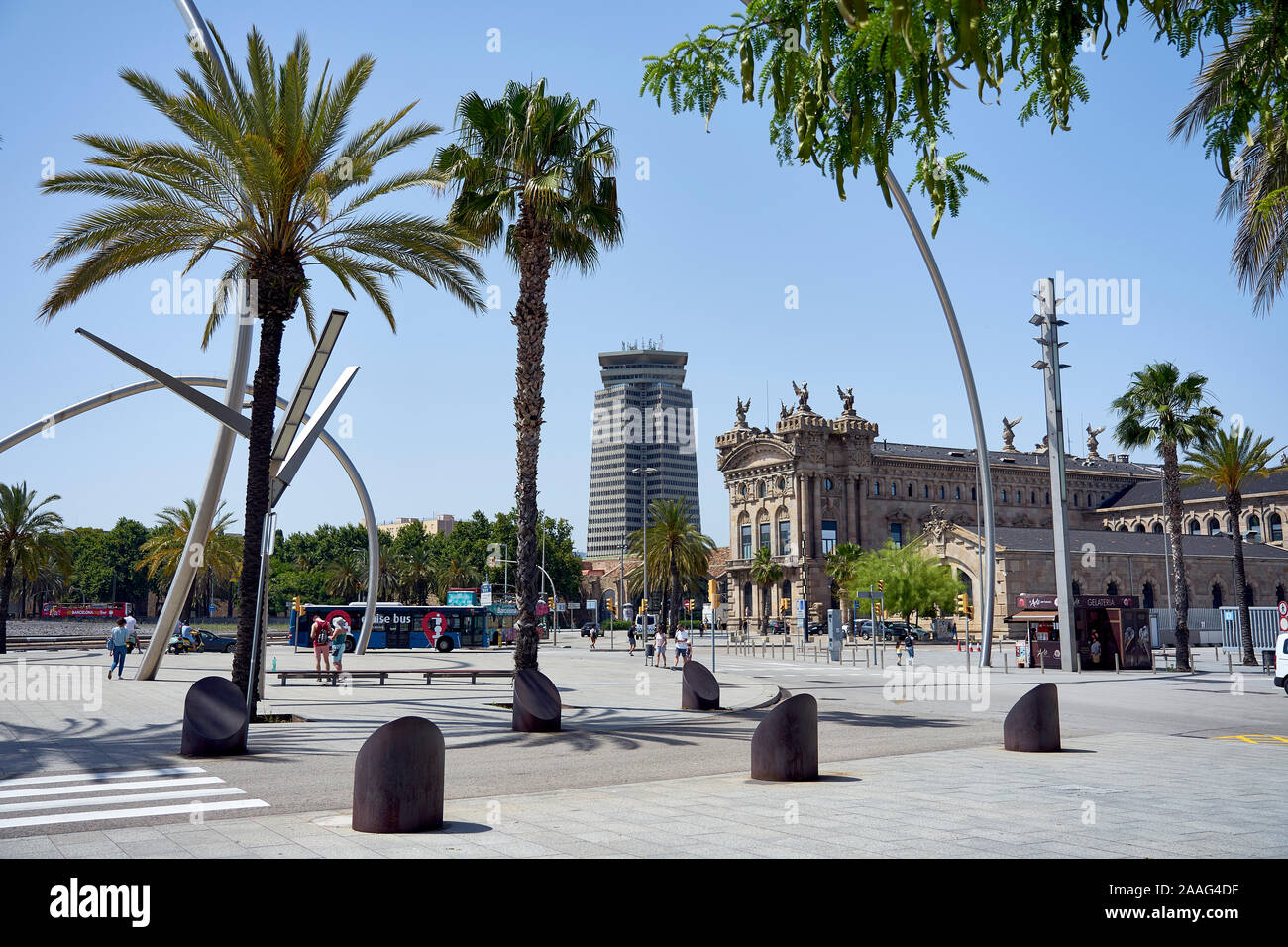 Around the Onades (Waves) by Andreu Alfaro in the port of Barcelona with a view of the Garatge Atarazanas Stock Photo