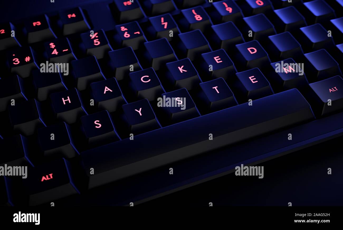 Hacked system Desktop computer infected by a virus. Stock Photo