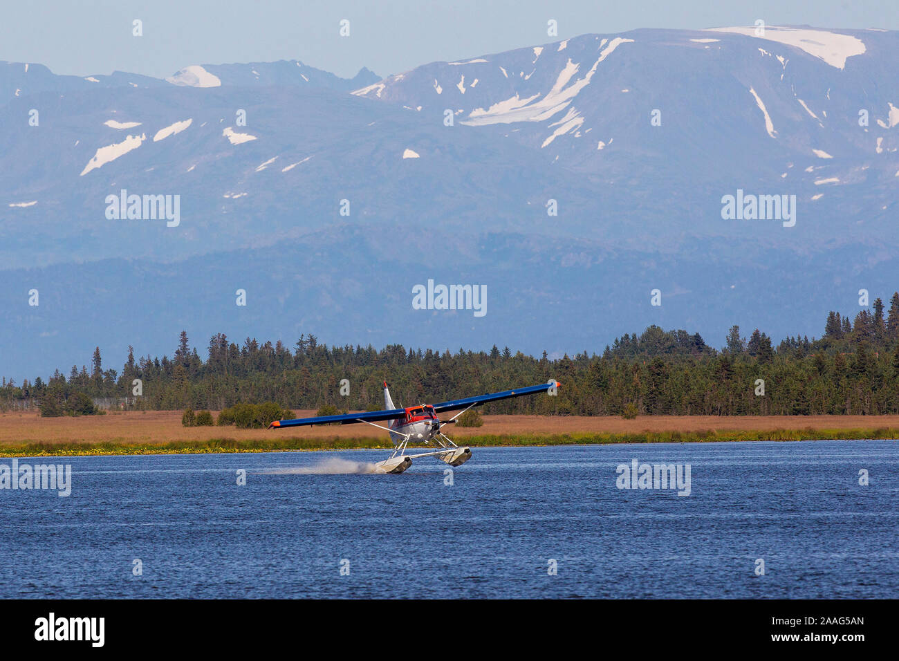 Floatplane on Beluga Lake in Homer, Alaska. Kenai Peninsula Stock Photo