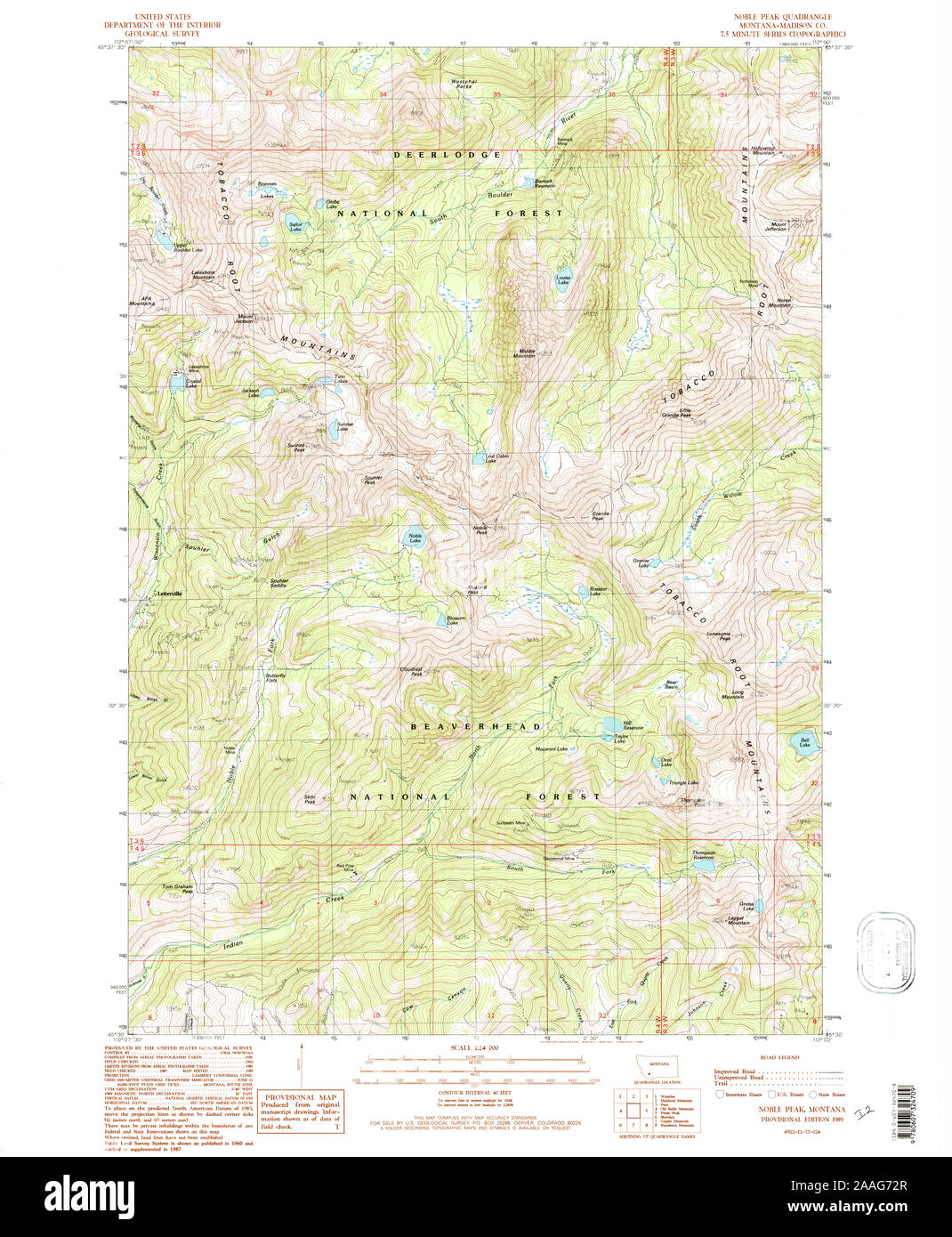 USGS TOPO Map Montana MT Noble Peak 265752 1989 24000 Restoration Stock