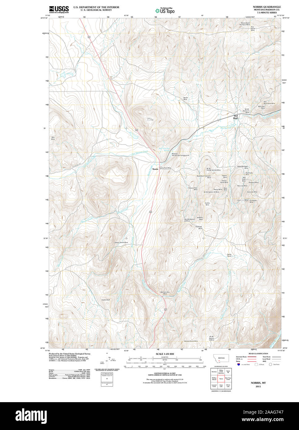 USGS TOPO Map Montana MT Norris 20110516 TM Restoration Stock Photo