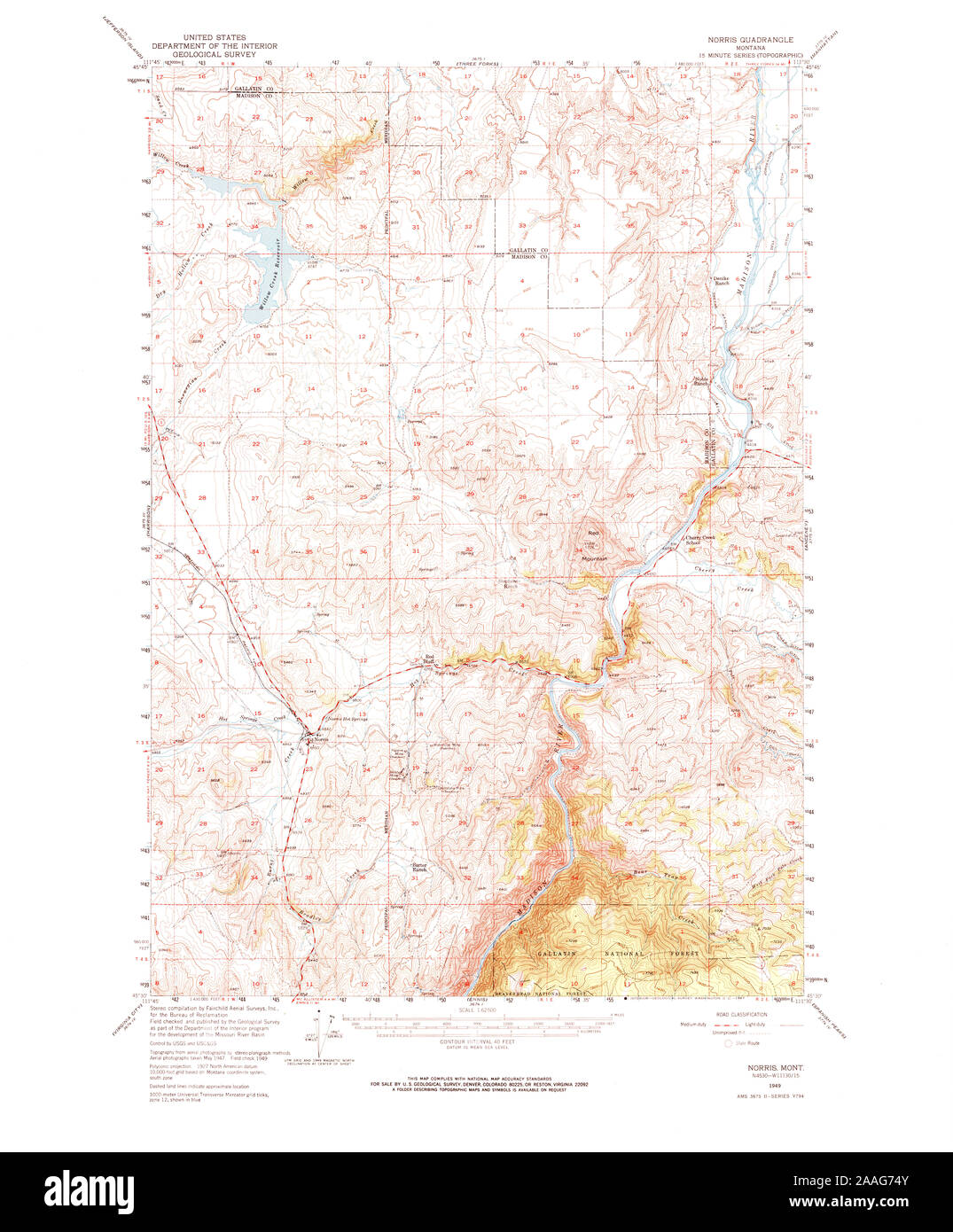 USGS TOPO Map Montana MT Norris 268190 1949 62500 Restoration Stock Photo