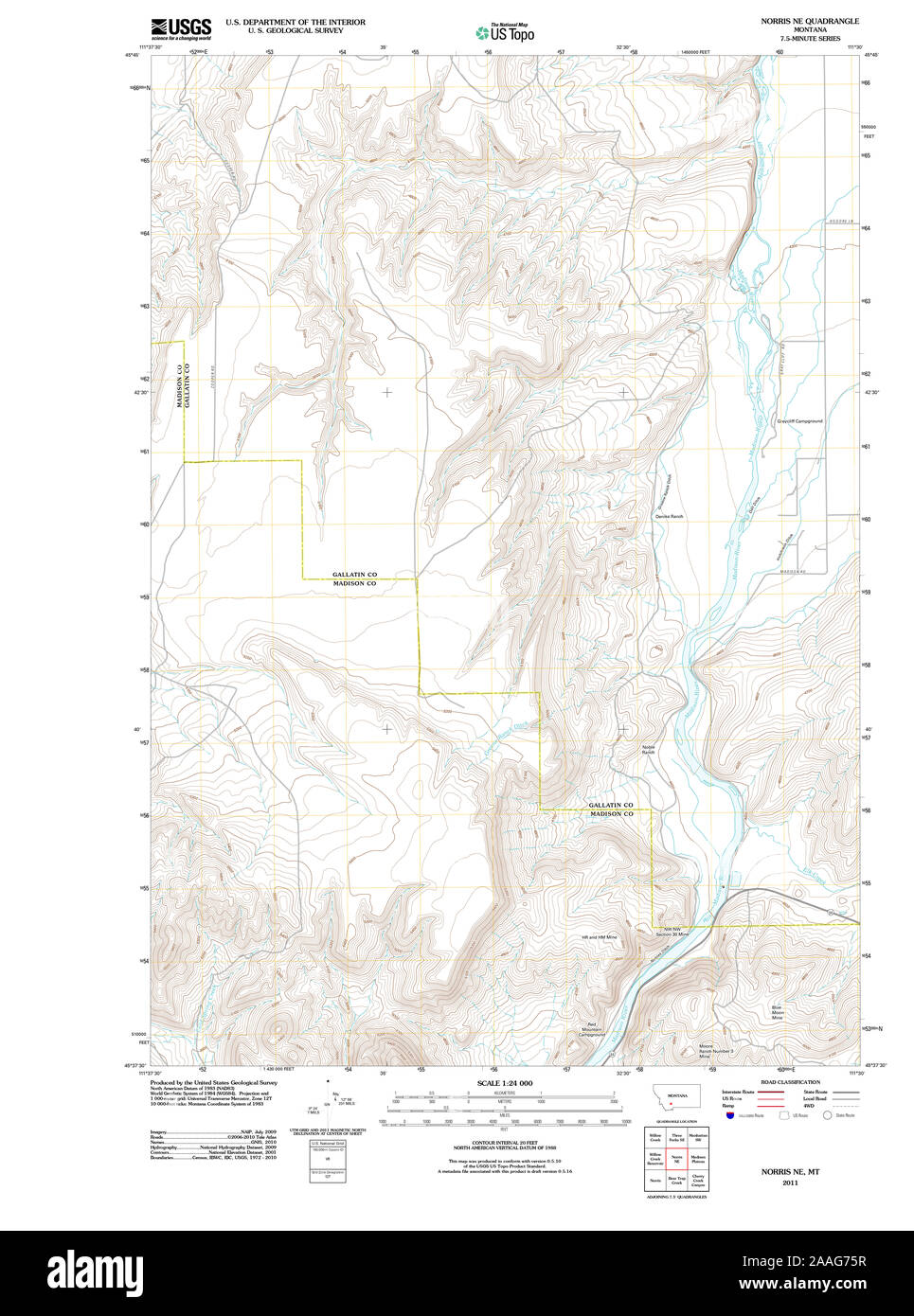 USGS TOPO Map Montana MT Norris NE 20110516 TM Restoration Stock Photo