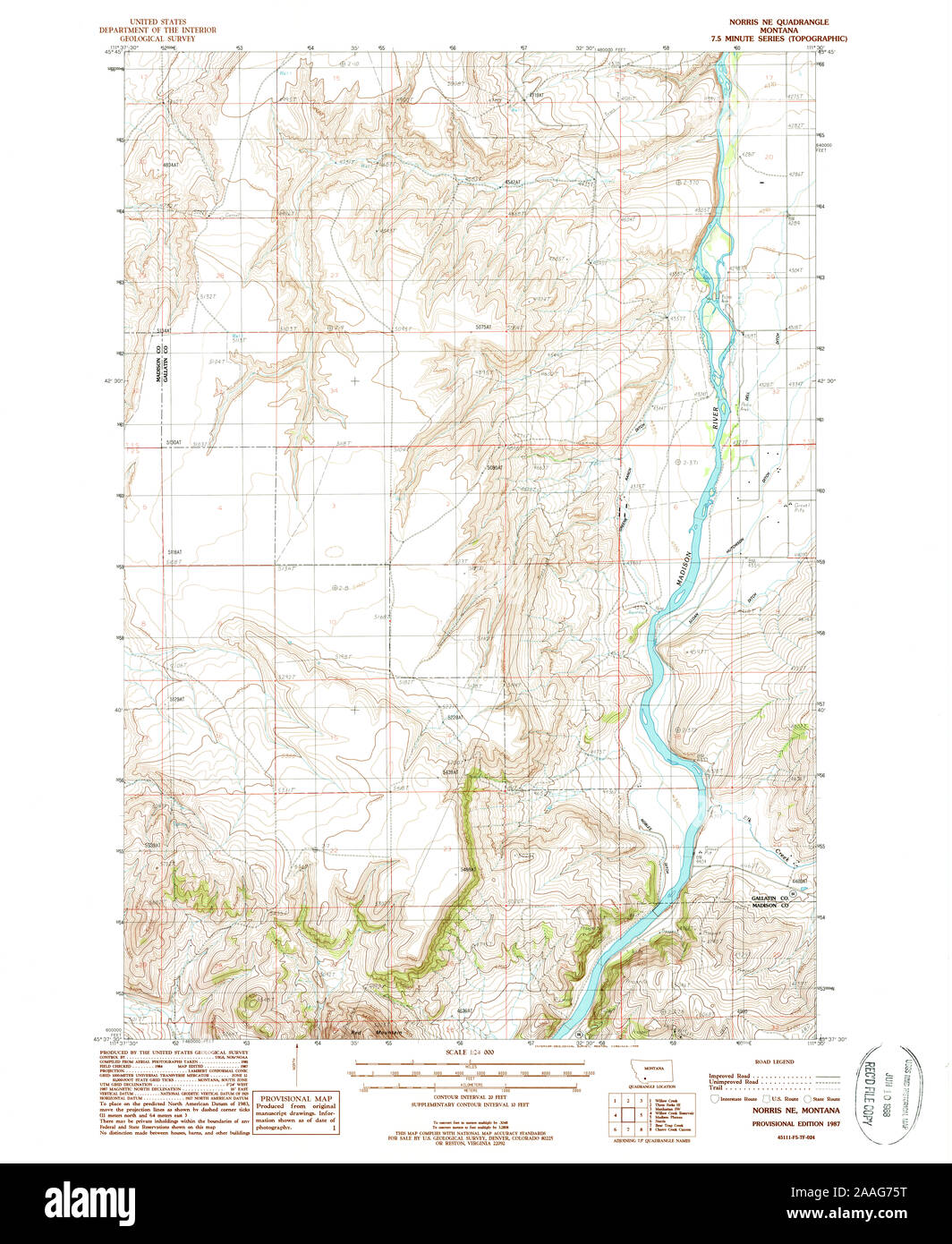 USGS TOPO Map Montana MT Norris NE 265759 1987 24000 Restoration Stock Photo