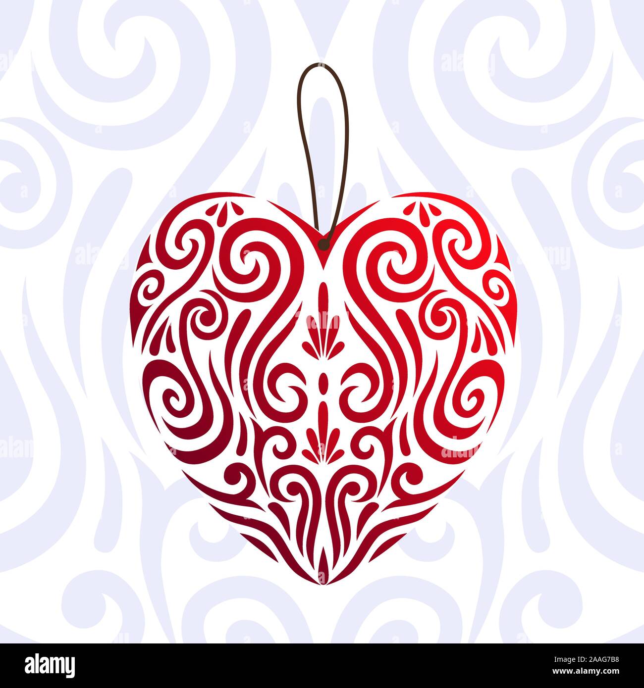 Abstract Valentines day red love heart icon, stylised Maori koru tattoo -easy color change Stock Vector