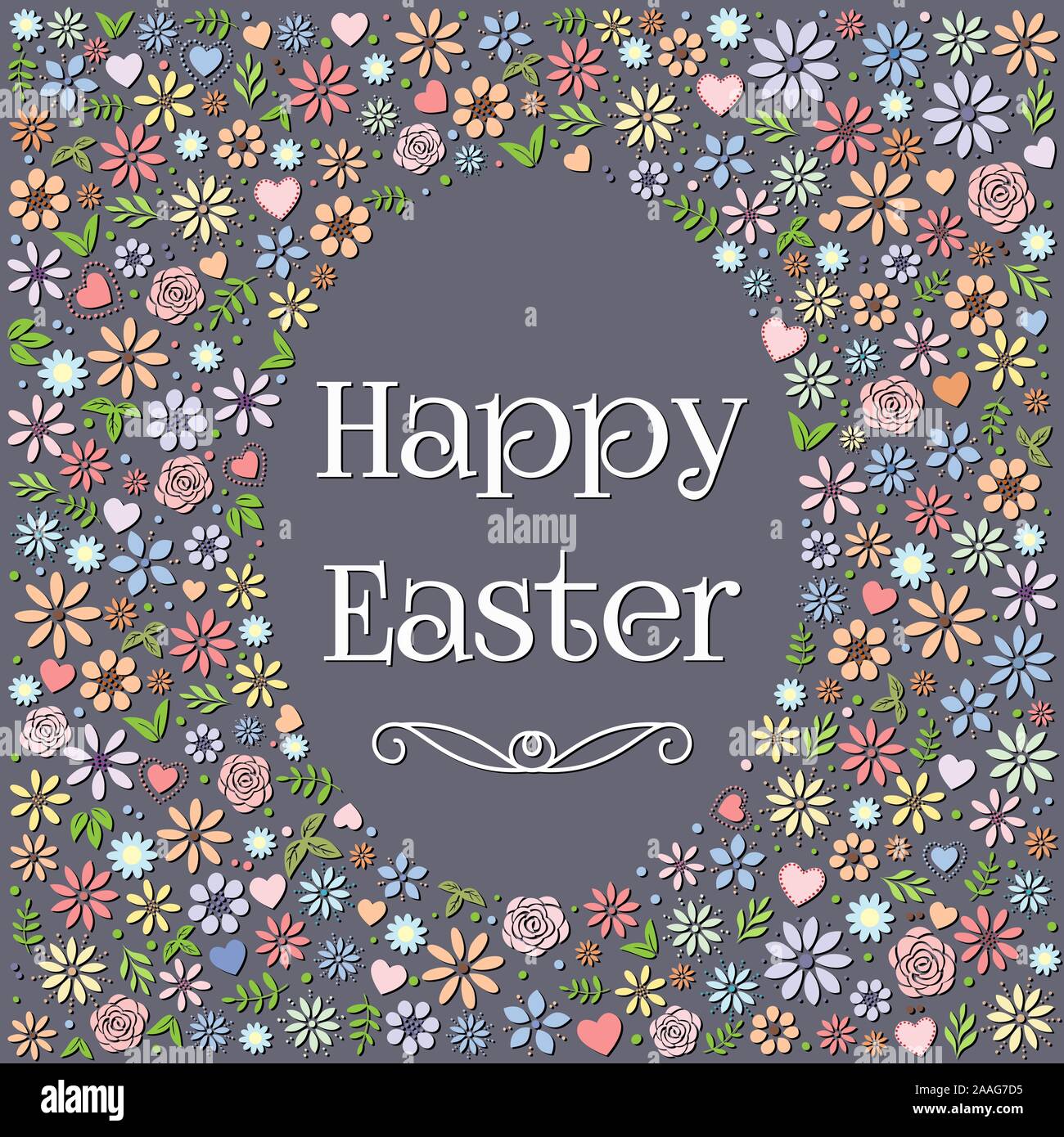 Easter egg shape colorful flower design with lettering Stock Vector