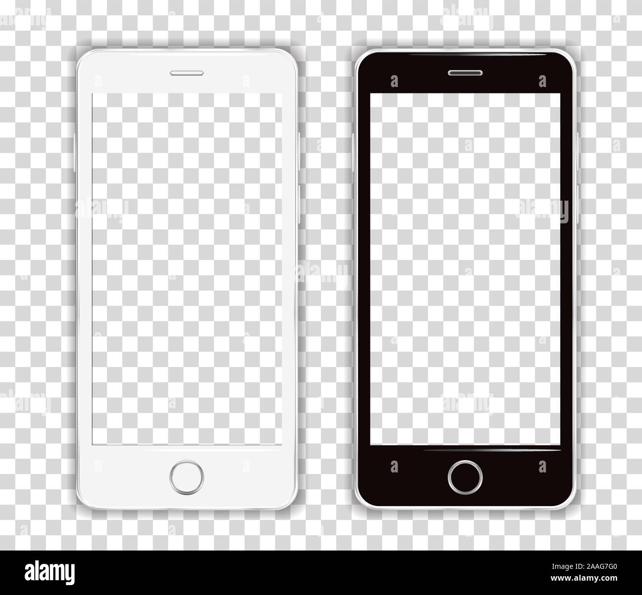 Realistic Cellphone Smartphone Vector of Touchscreen Phone frame device on a transparent Grid - fictitious generic design - Ideal to simply add your o Stock Vector