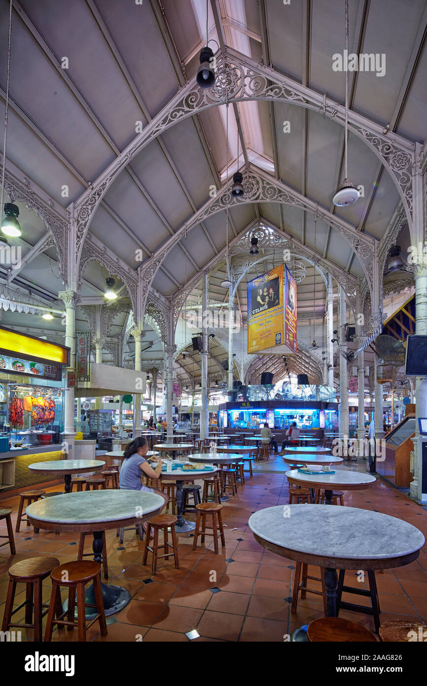 SINGAPORE - JULY 15: The interior of Lau Pa Sat Festival Market in Singapore on July 15, 2013. Stock Photo