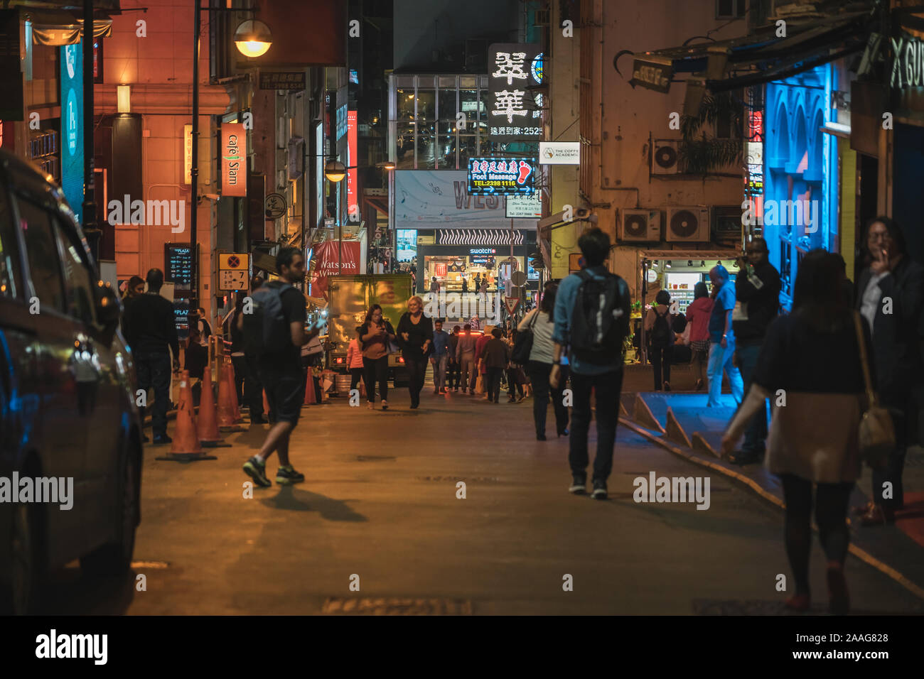 People talking on the street. Lan Kwai Fong a very popular nightlife