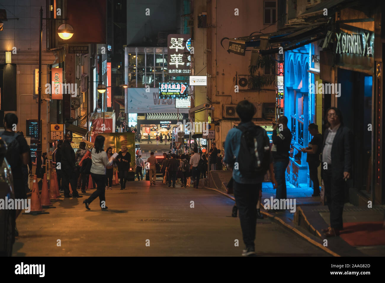 People talking on the street. Lan Kwai Fong a very popular nightlife