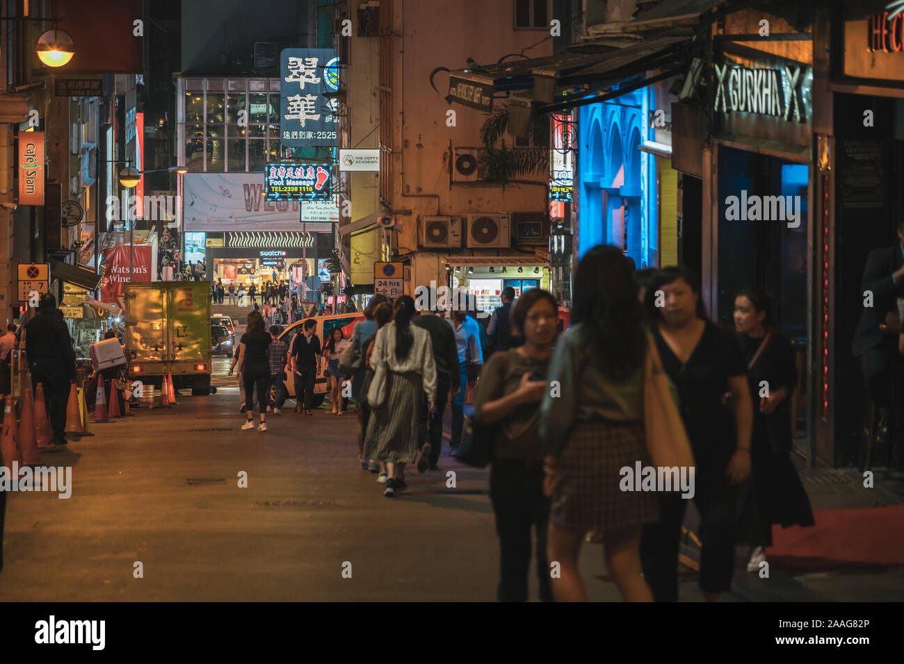 People talking on the street. Lan Kwai Fong a very popular nightlife