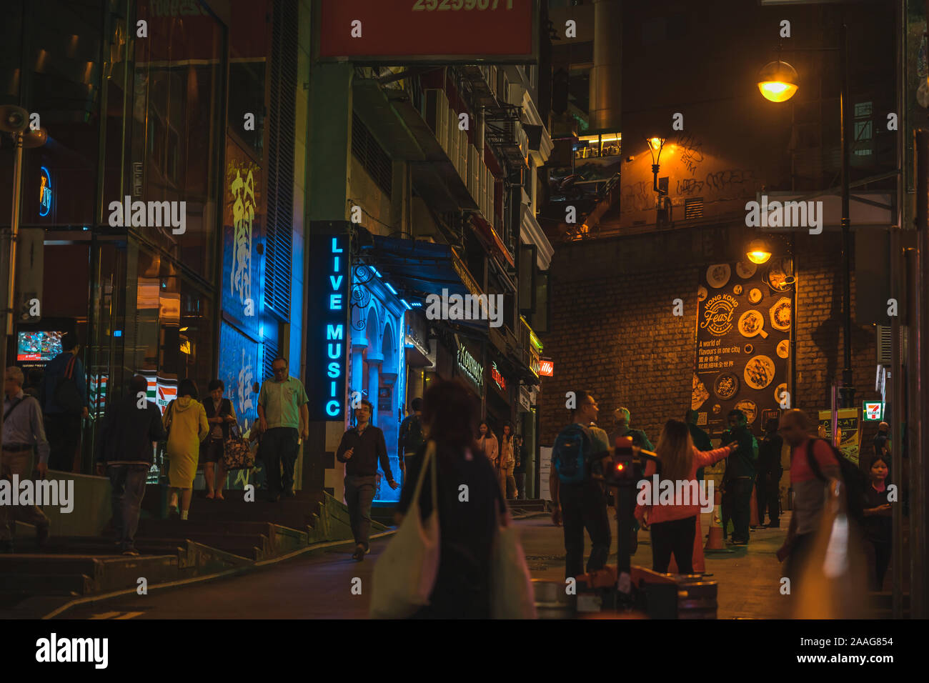 People talking on the street. Lan Kwai Fong a very popular nightlife
