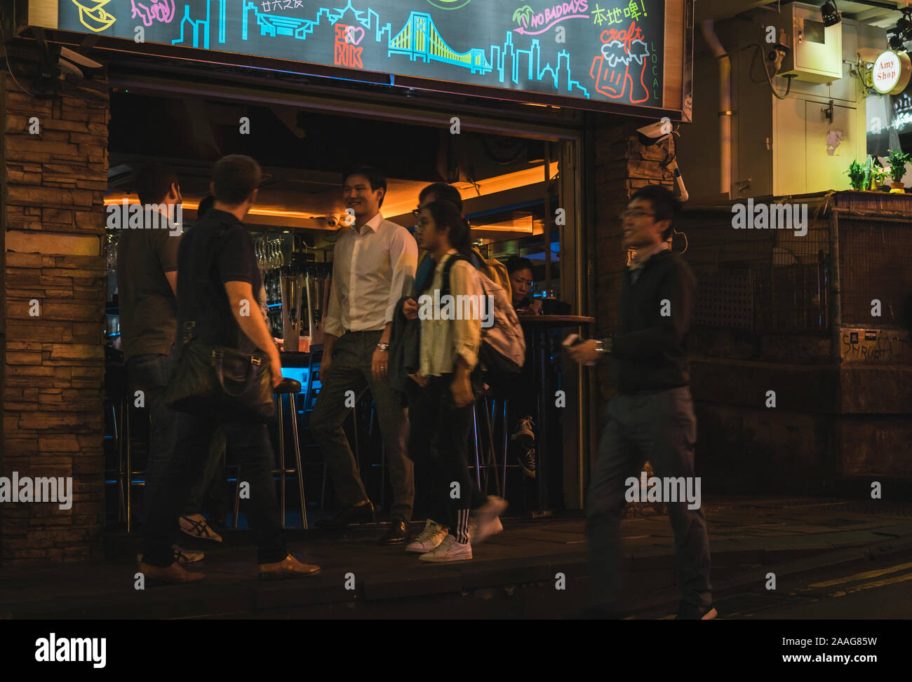 People talking on the street. Lan Kwai Fong a very popular nightlife