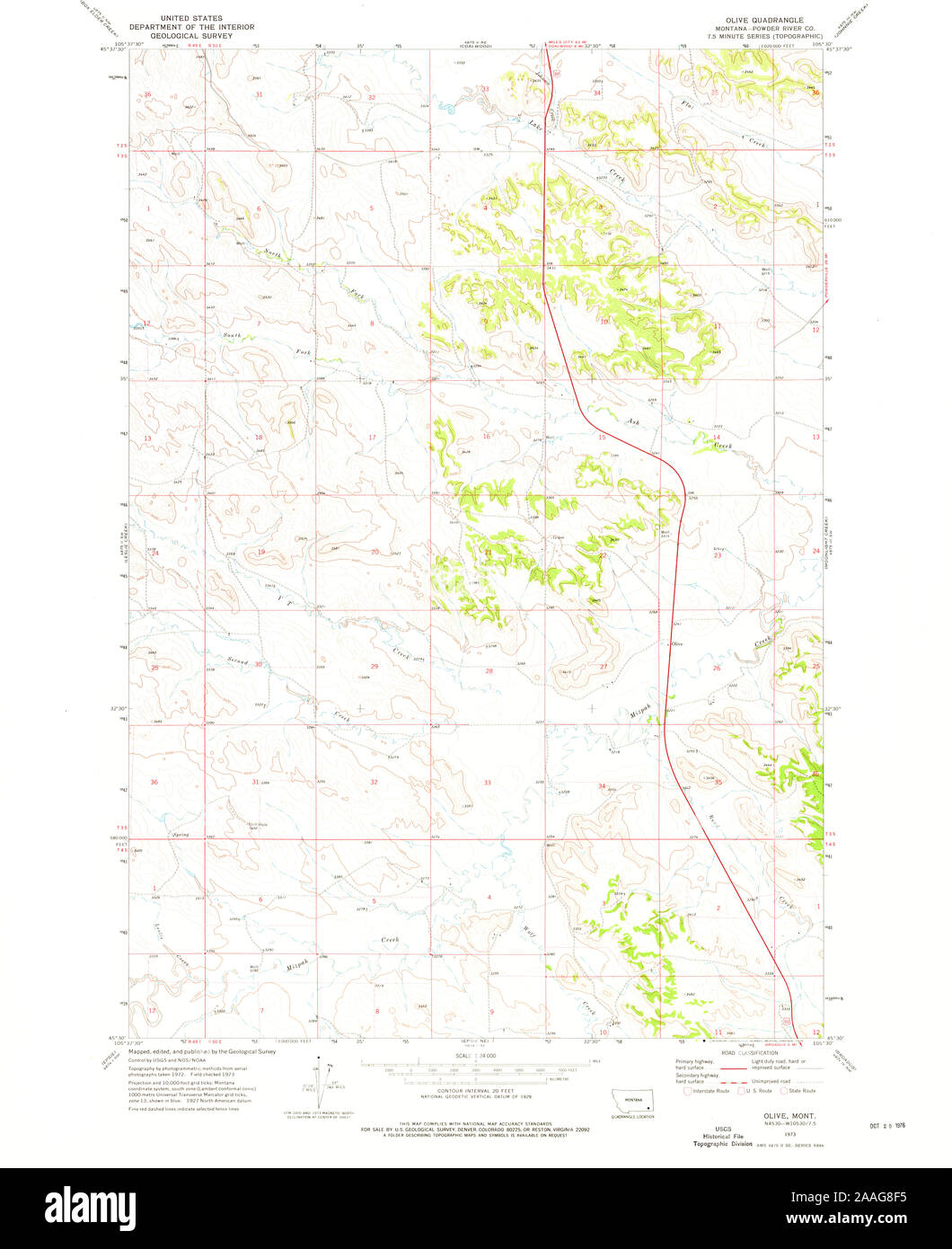 USGS TOPO Map Montana MT Olive 265835 1973 24000 Restoration Stock Photo