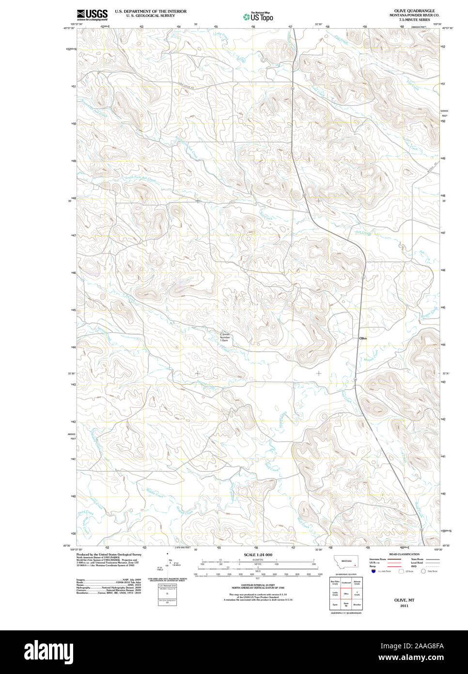 USGS TOPO Map Montana MT Olive 20110523 TM Restoration Stock Photo