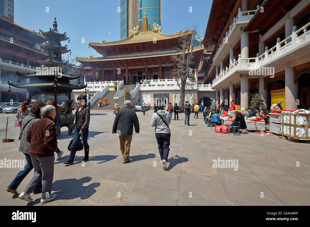Jing'an Temple on West Nanjing Road in the Jing'an district of Shanghai, China. Stock Photo