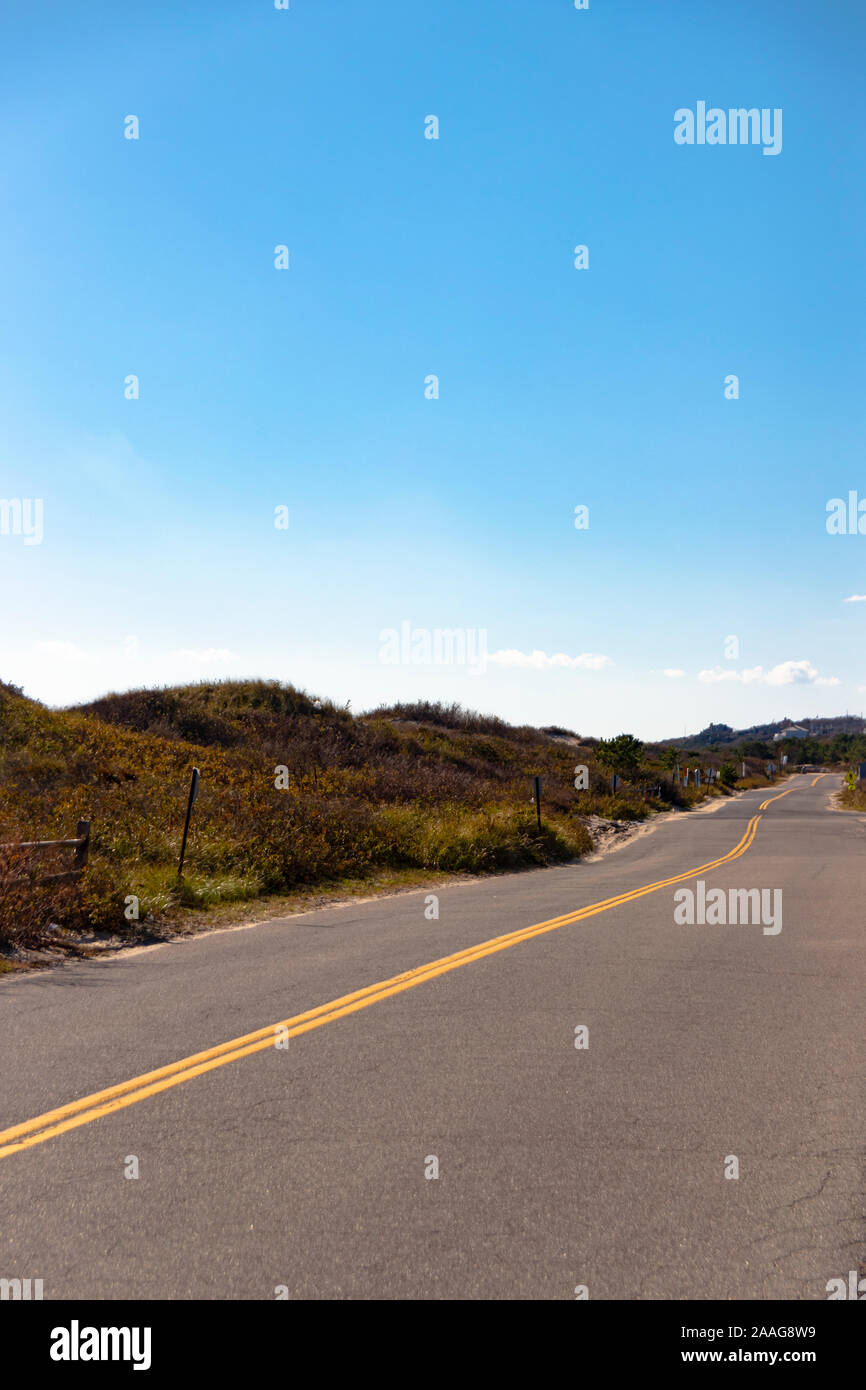 Open road view of Old Montauk Highway in the fall Stock Photo Alamy