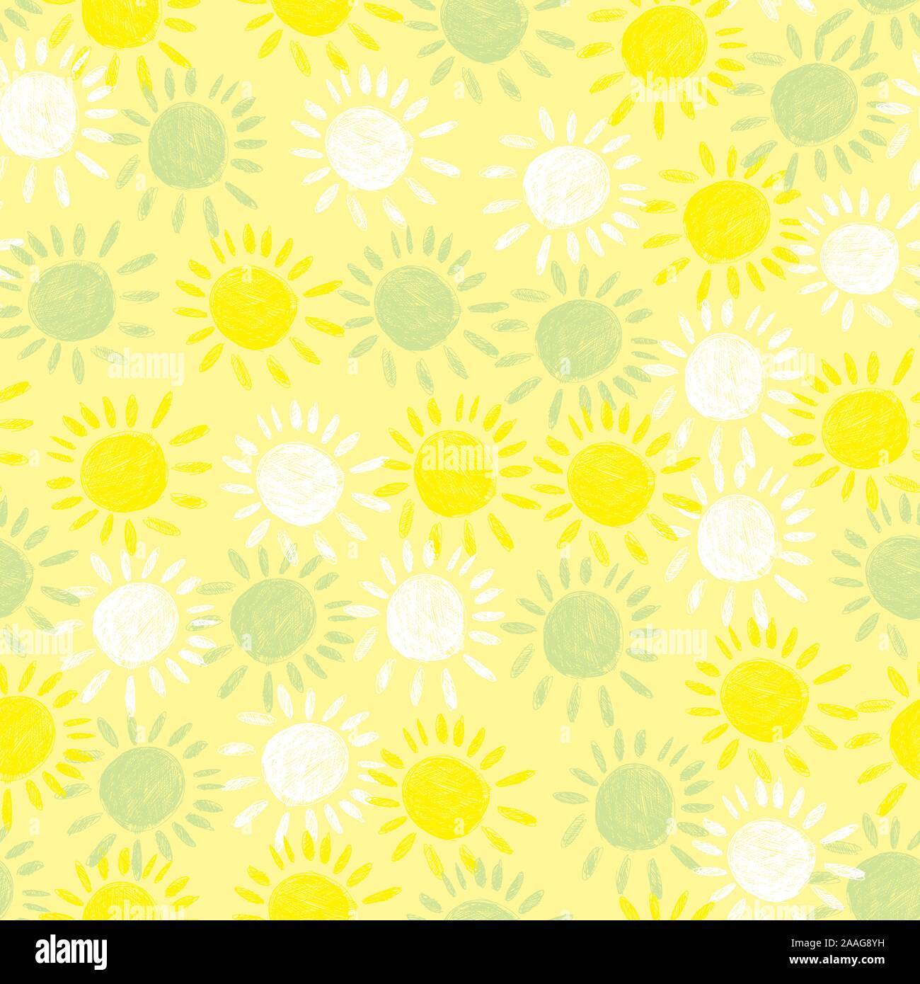 Vector soft yellow artistic sun print repeat pattern. Perfect for fabric, scrapbooking and wallpaper projects. Stock Vector