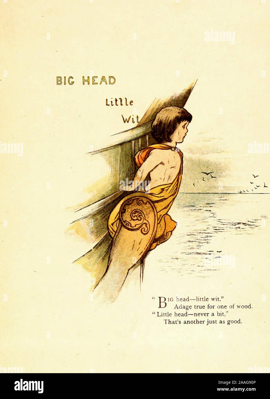 Big Head, Little Wit - Vintage Illustration of an Old Proverb Stock Photo