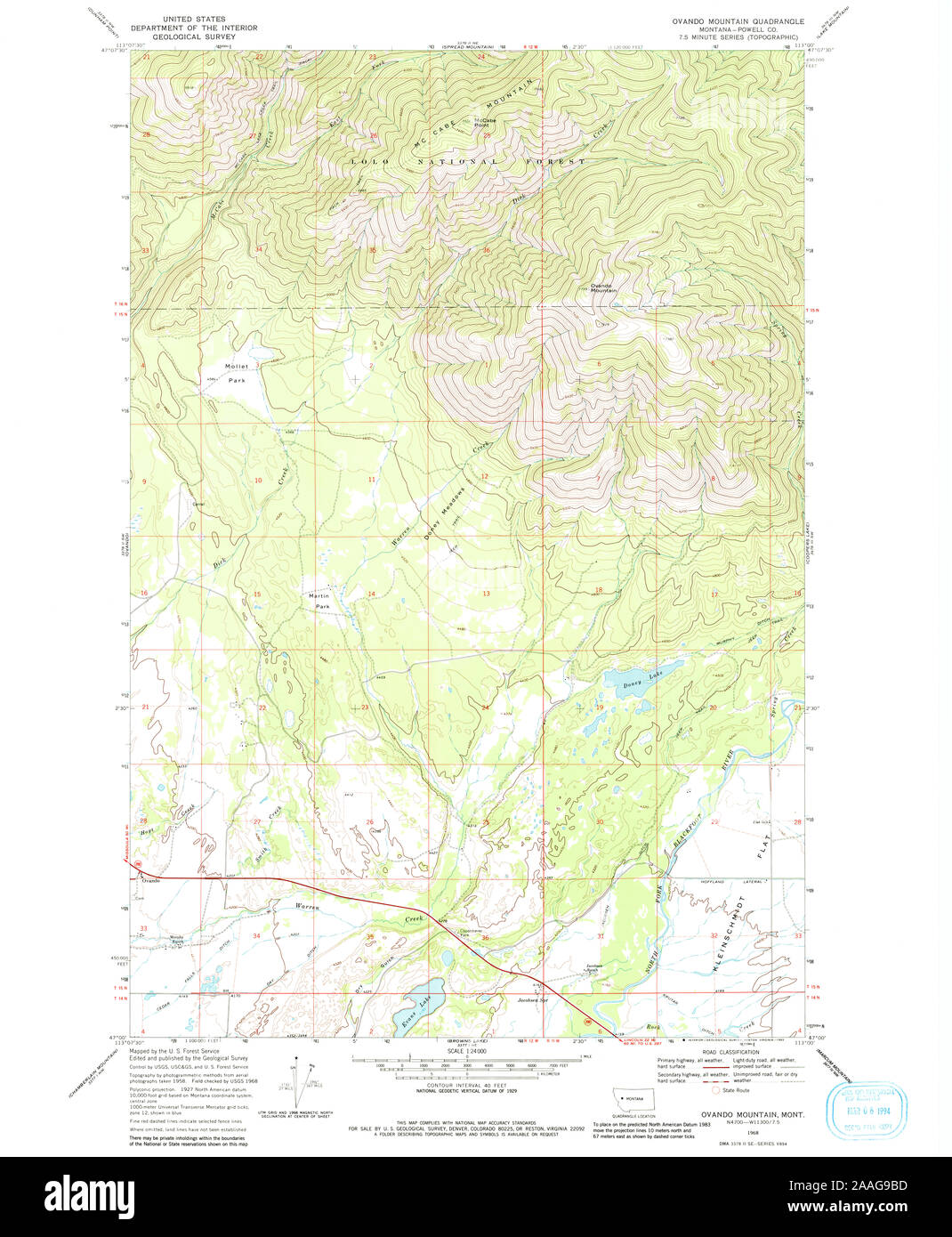 USGS TOPO Map Montana MT Ovando Mountain 265885 1968 24000 Restoration ...