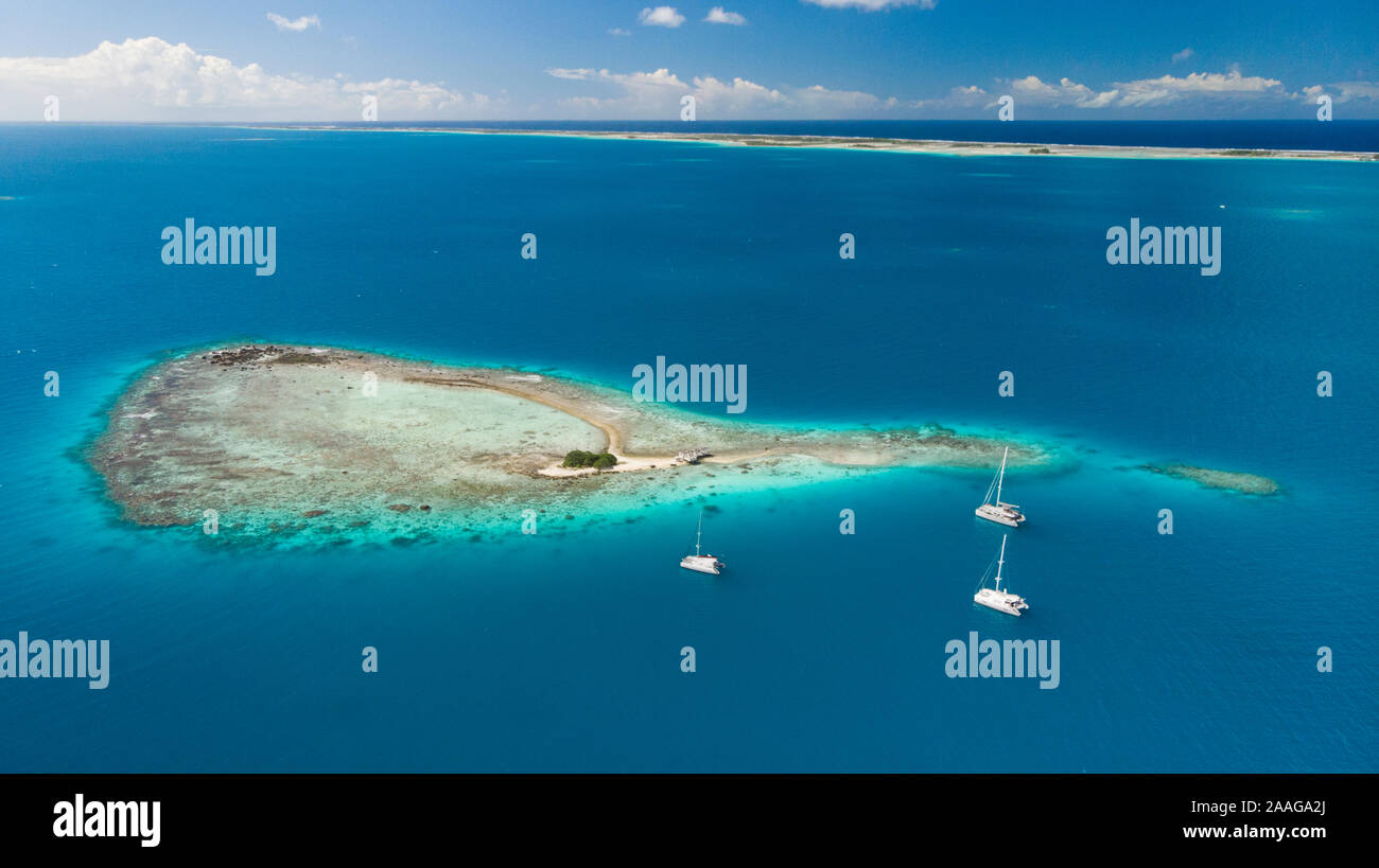Aerial view of Tikehau atoll in Tuamotu archipelagos in french polynesia. Stock Photo