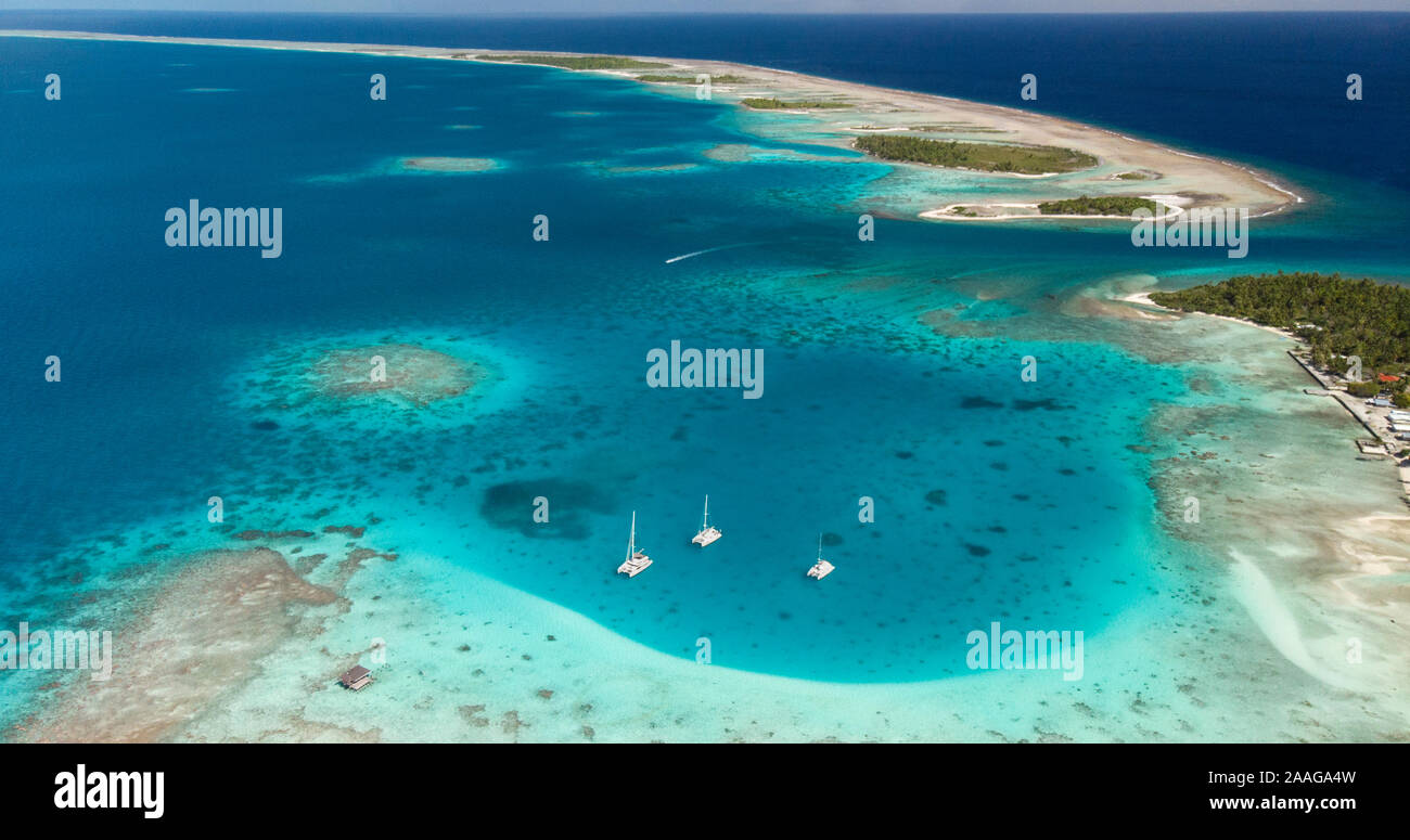 Aerial view of Tikehau atoll in Tuamotu archipelagos in french polynesia. Stock Photo